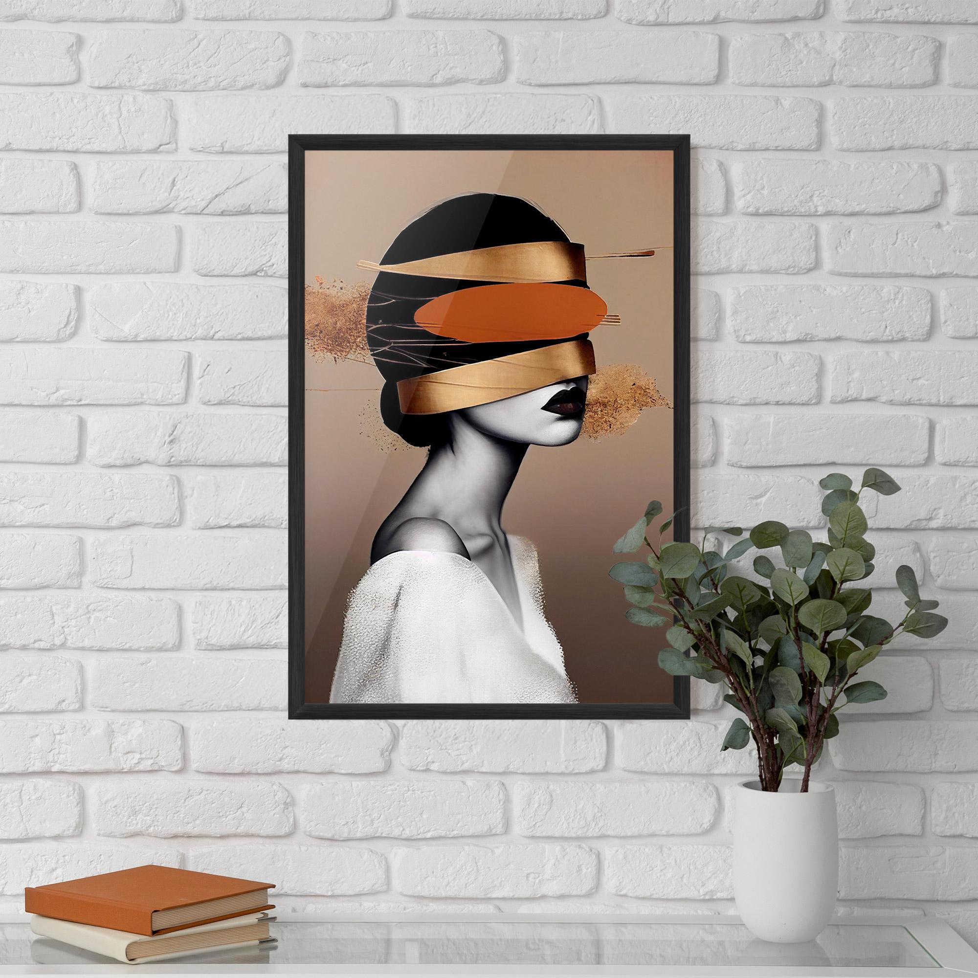 Рамкиран постер Woman With Gold Lines mockup 5