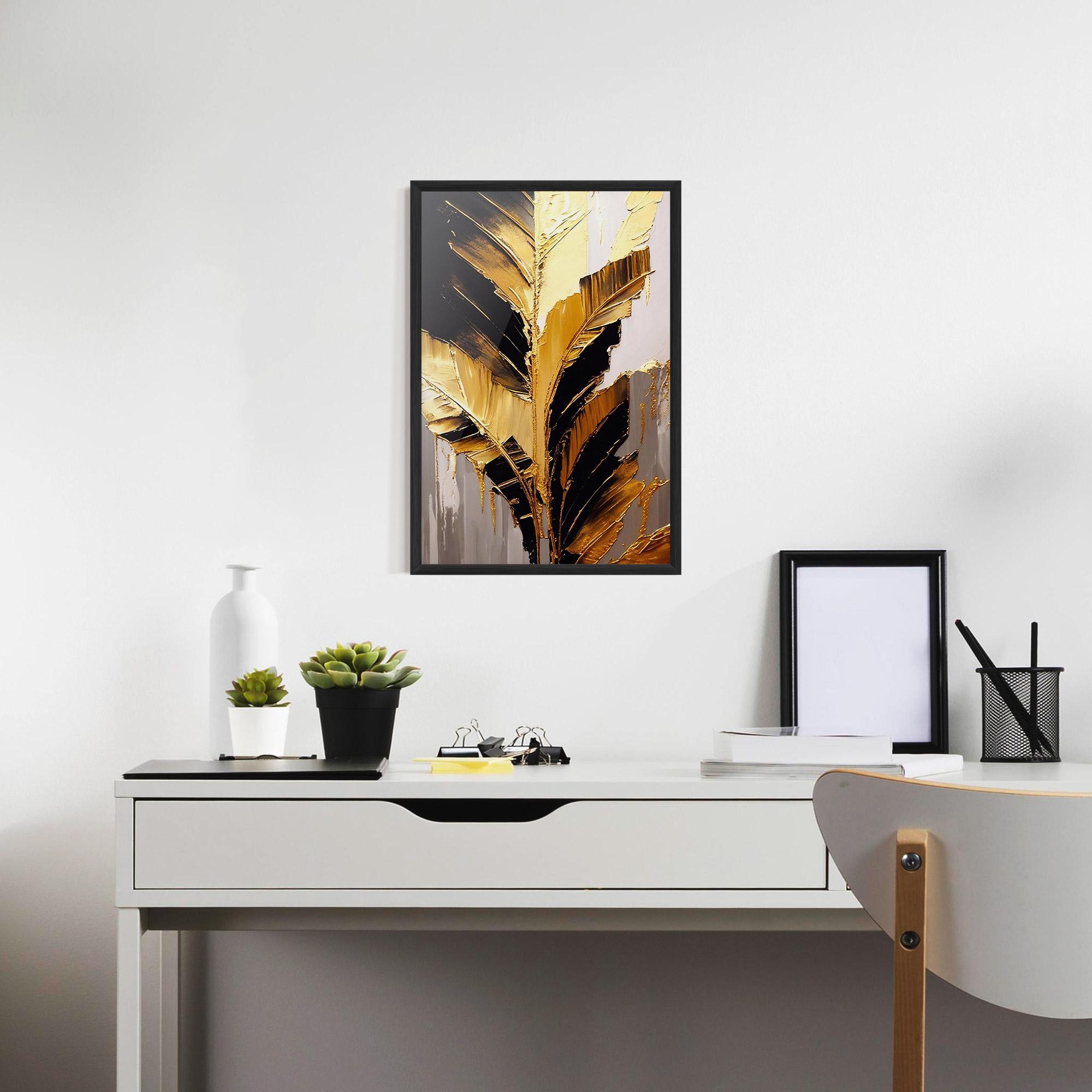 Рамкиран постер Balck With Gold Leafs mockup 7