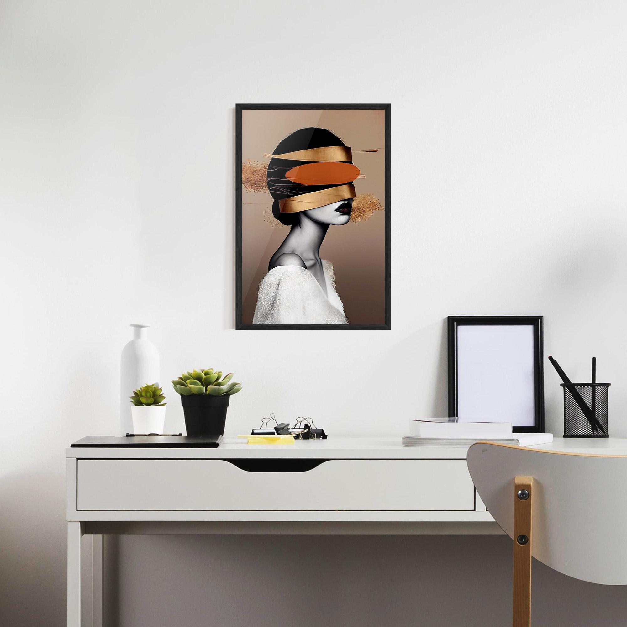 Рамкиран постер Woman With Gold Lines mockup 7