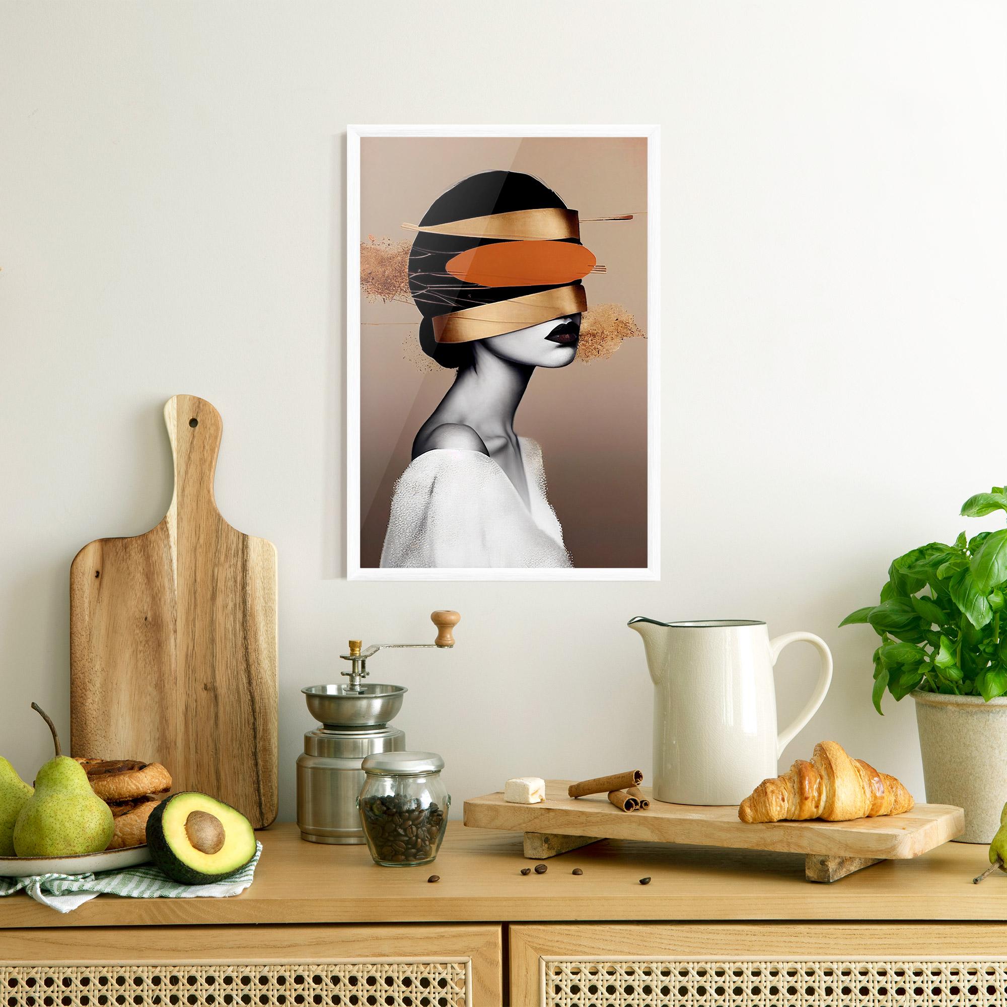 Рамкиран постер Woman With Gold Lines mockup 8