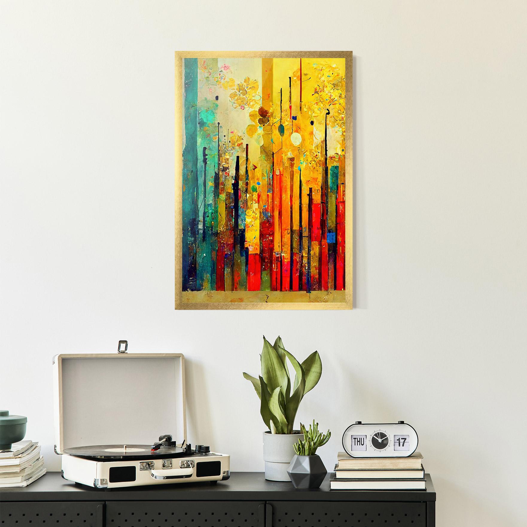 Рамкиран постер Black Lines On Yellow Light mockup 2