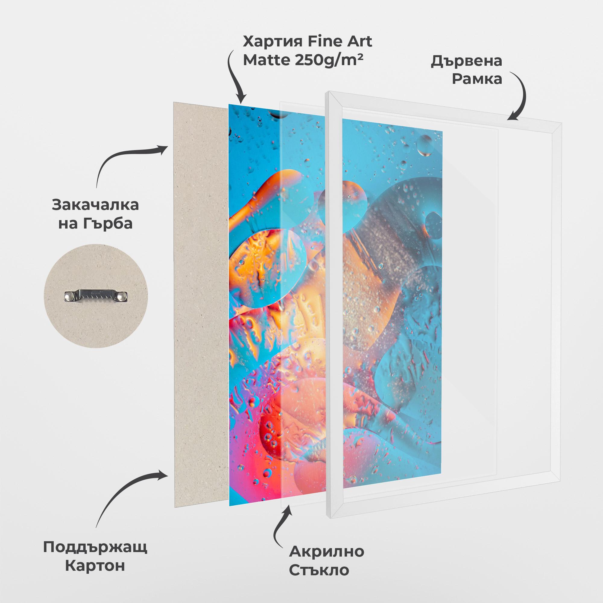 Рамкиран постер Blue Orange Drops mockup 1