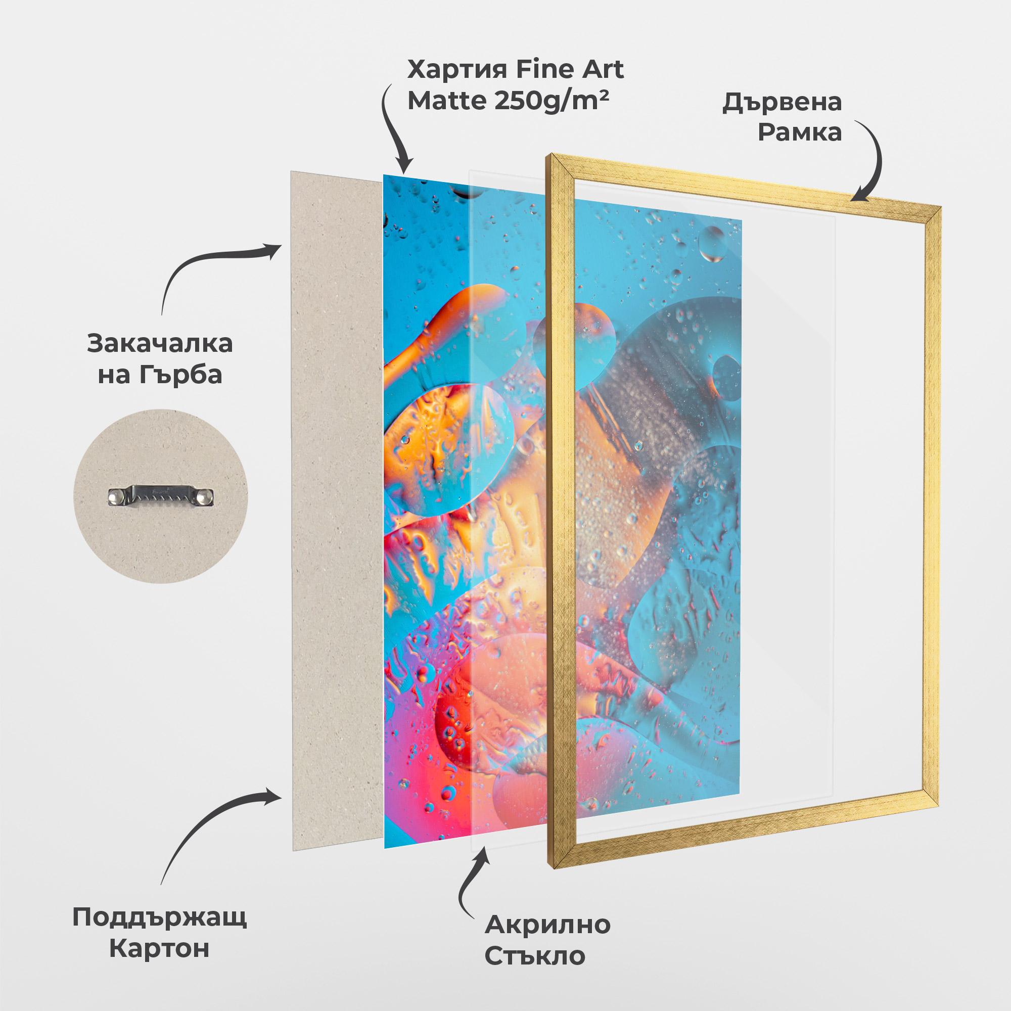 Рамкиран постер Blue Orange Drops mockup 1