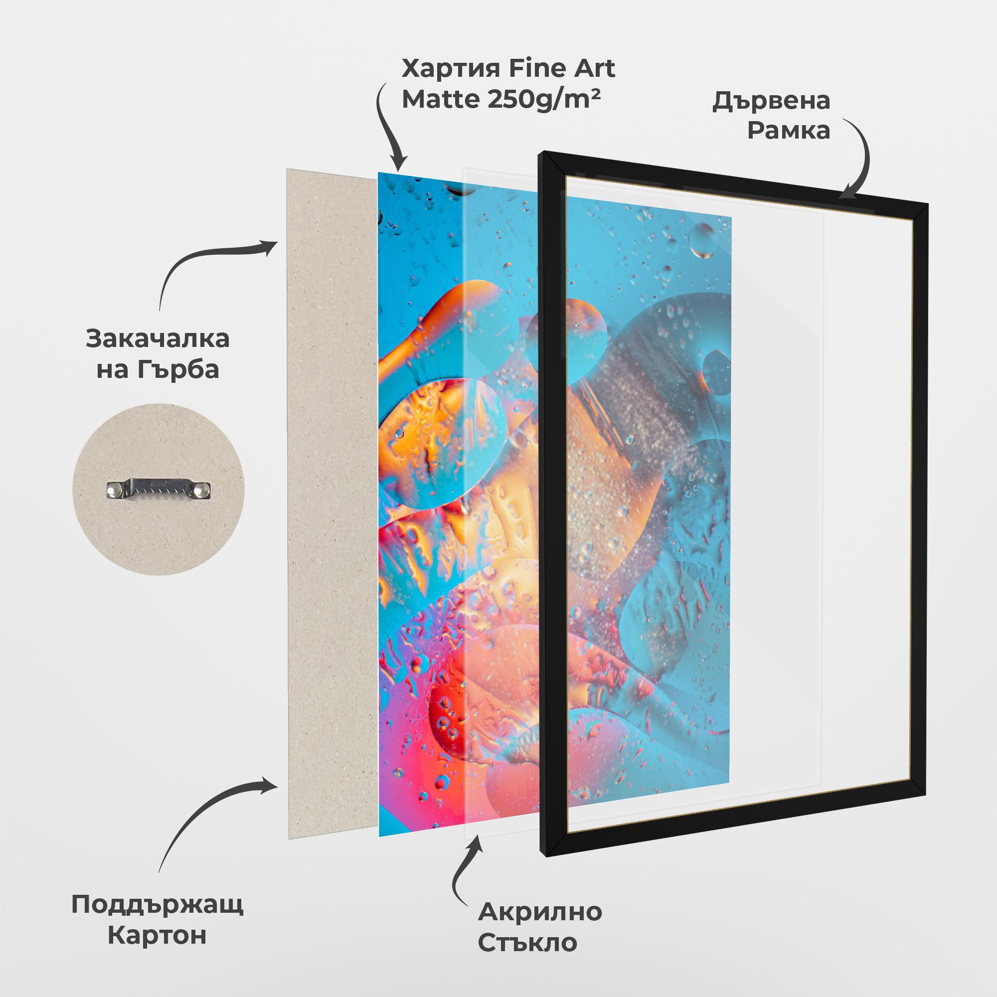 Рамкиран постер Blue Orange Drops mockup 1