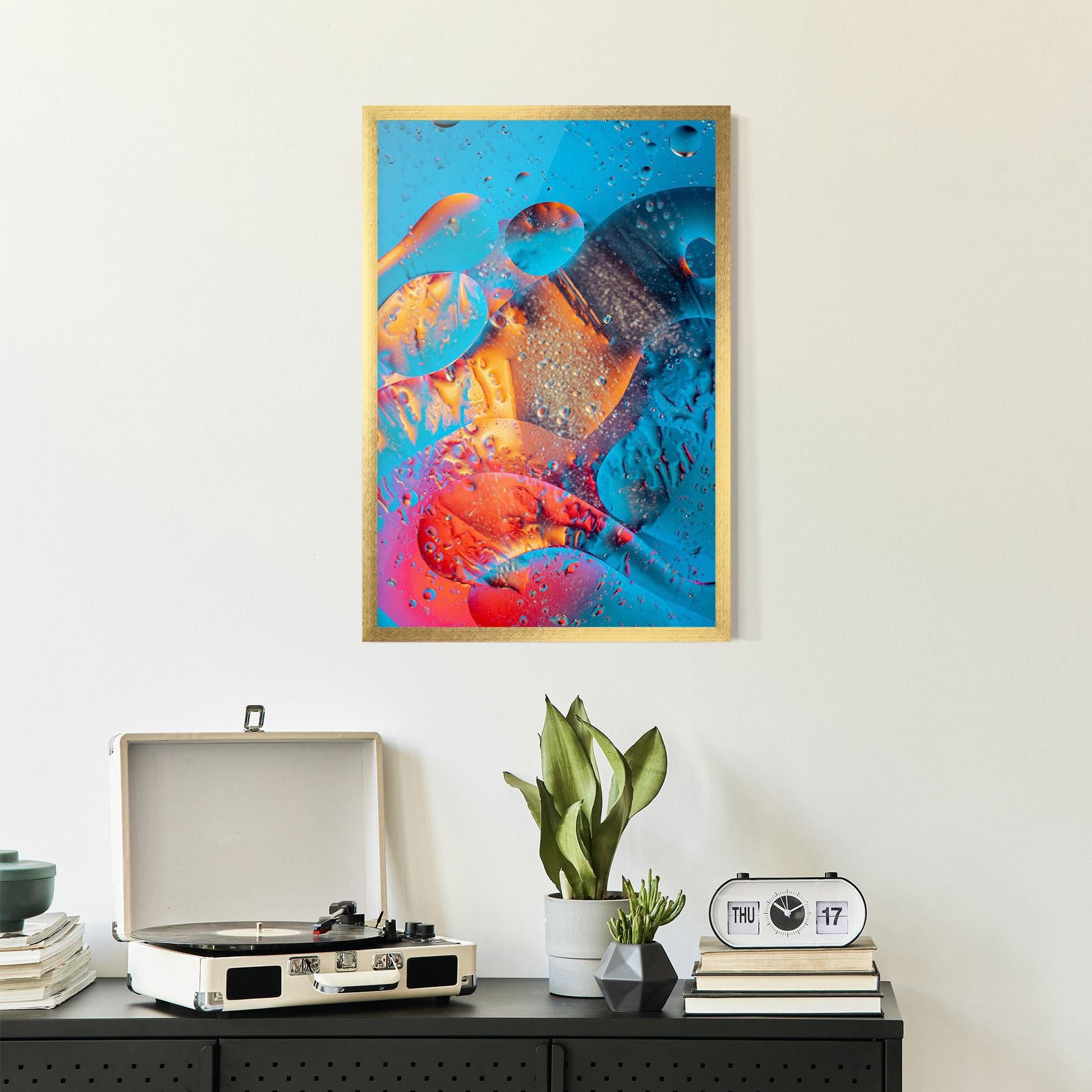 Рамкиран постер Blue Orange Drops mockup 2