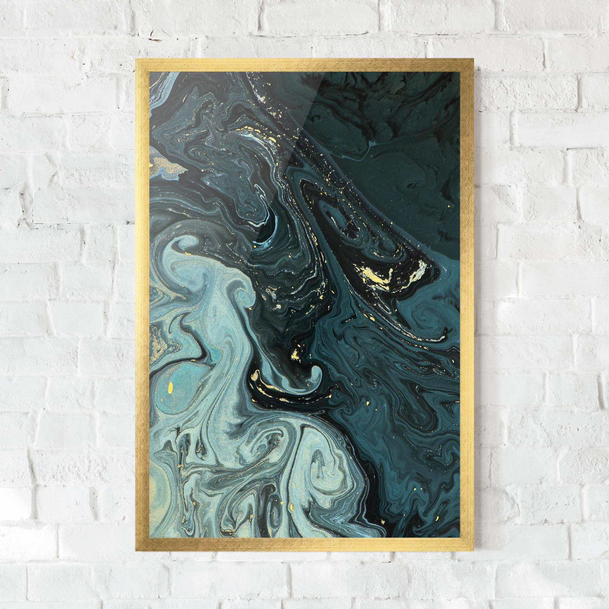 Рамкиран постер Dark Blue Golden Marble mockup 0