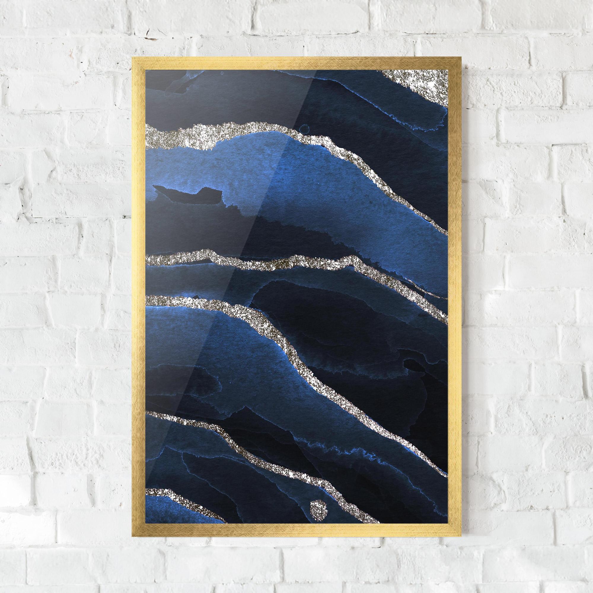 Рамкиран постер Golden Lines With Blue mockup 0