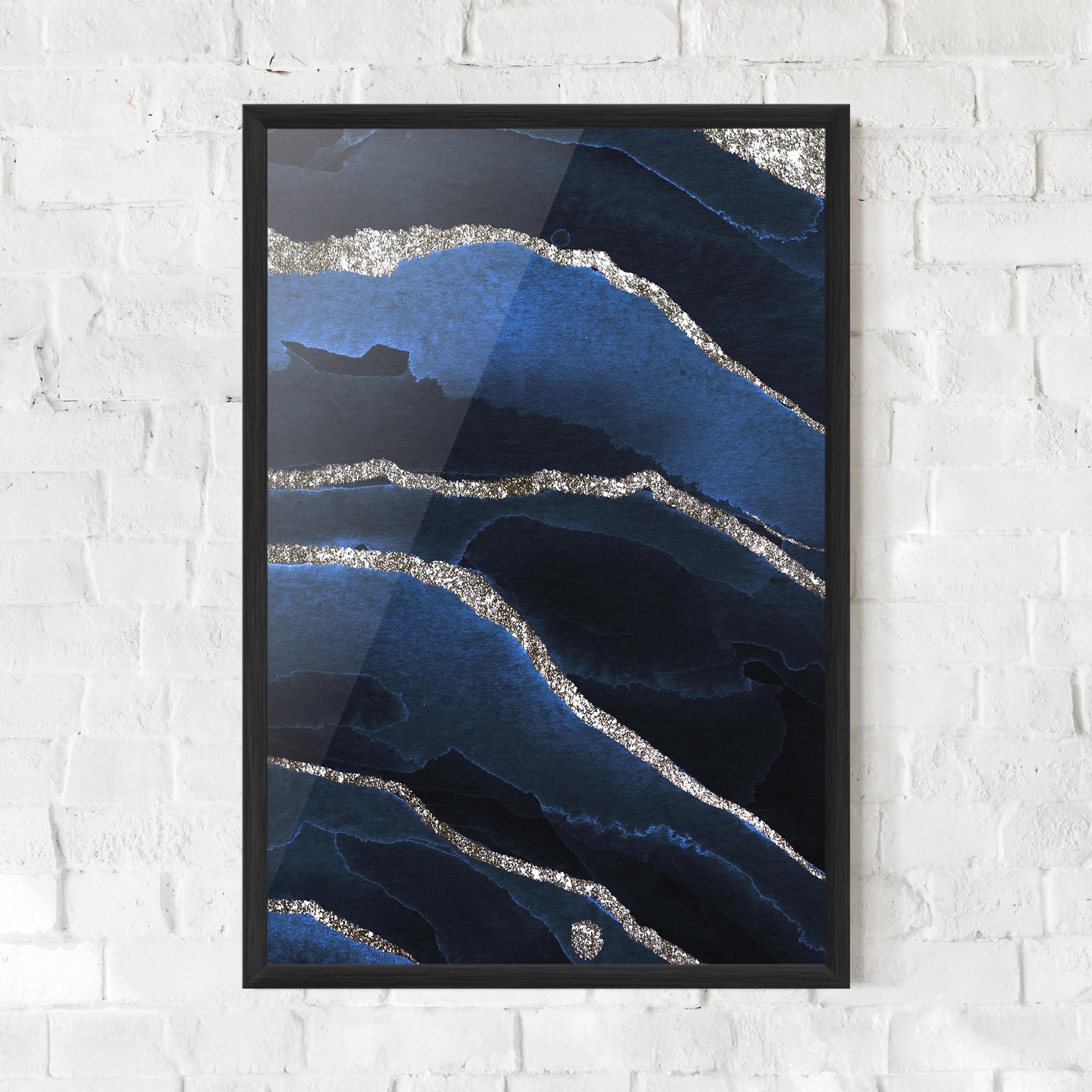 Рамкиран постер Golden Lines With Blue mockup 0