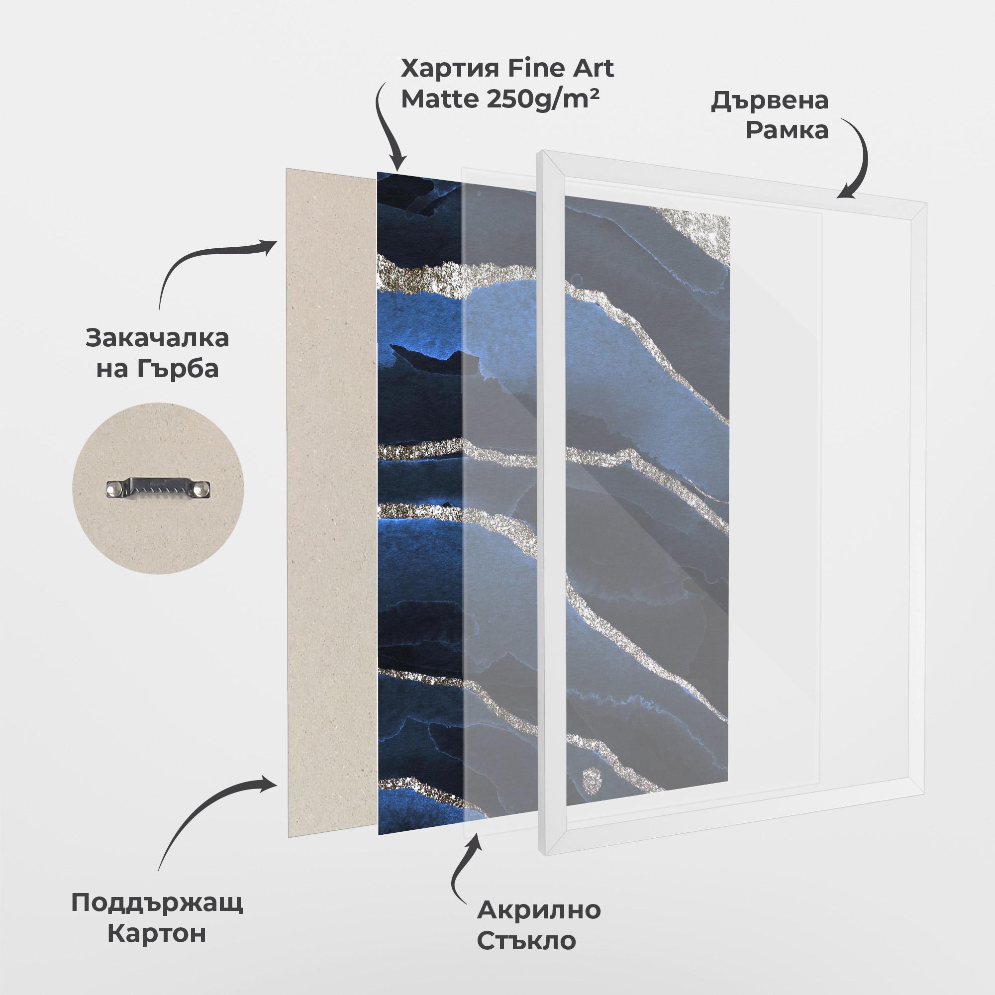 Рамкиран постер Golden Lines With Blue mockup 1