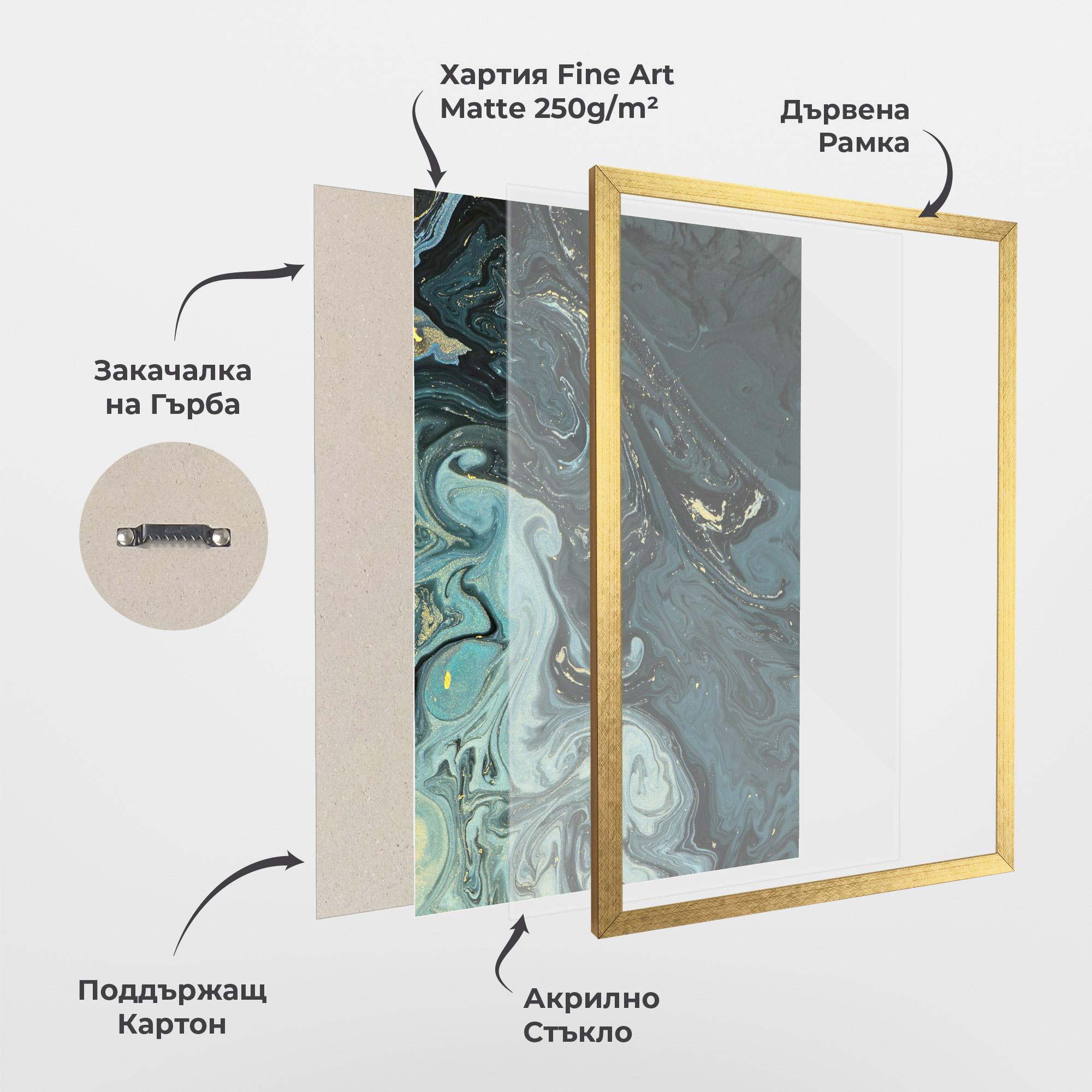 Рамкиран постер Dark Blue Golden Marble mockup 1