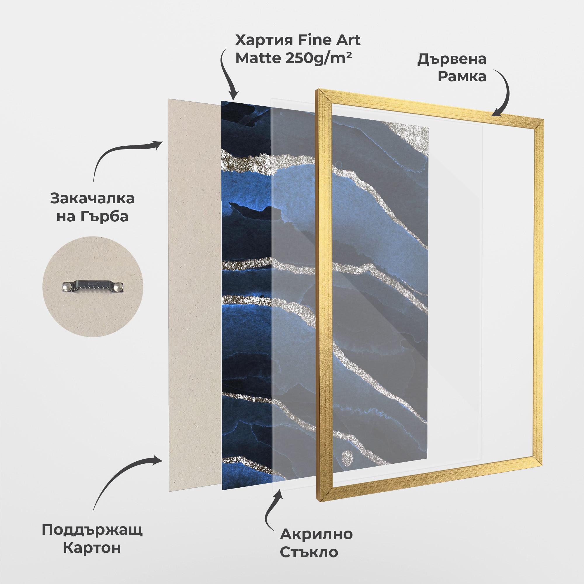 Рамкиран постер Golden Lines With Blue mockup 1