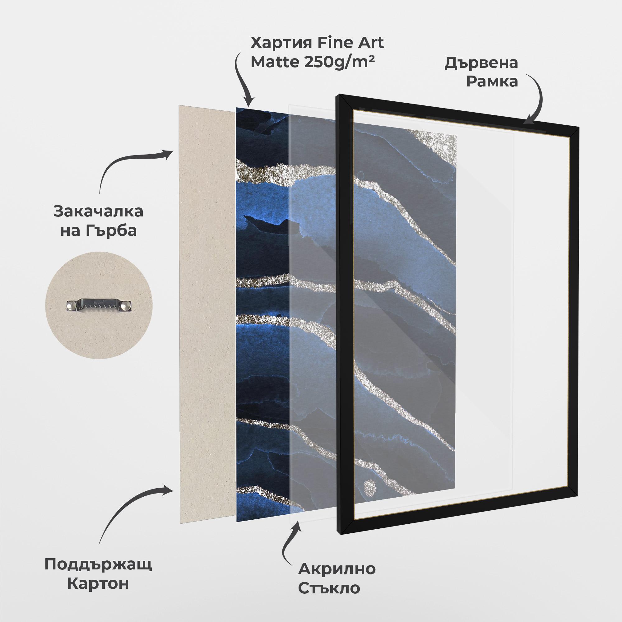 Рамкиран постер Golden Lines With Blue mockup 1