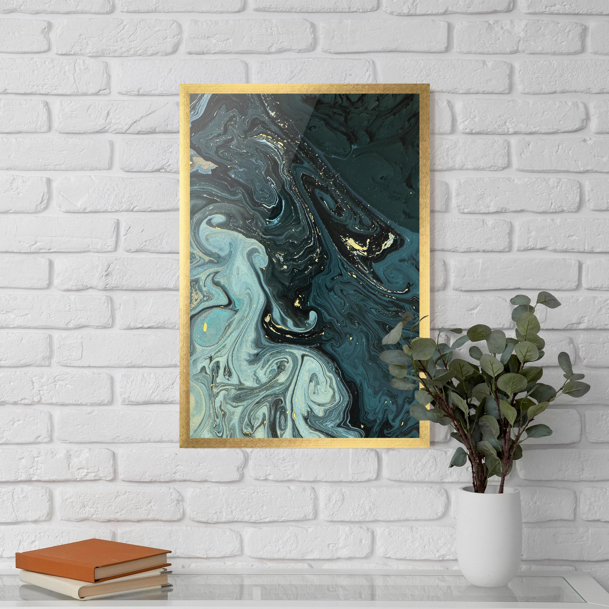 Рамкиран постер Dark Blue Golden Marble mockup 5