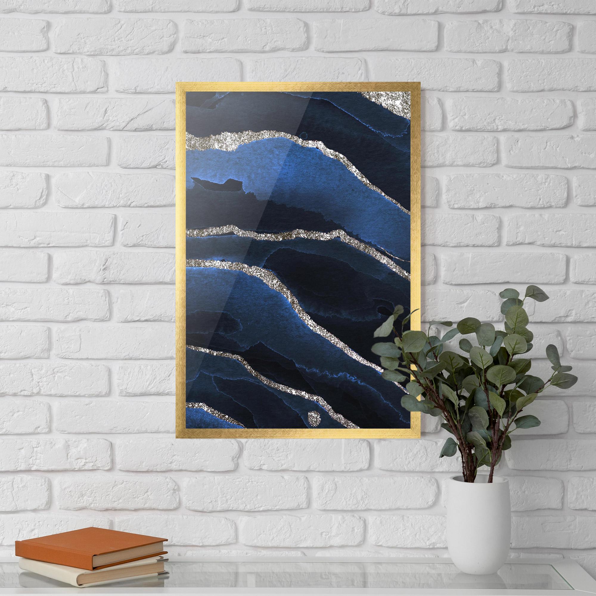 Рамкиран постер Golden Lines With Blue mockup 5