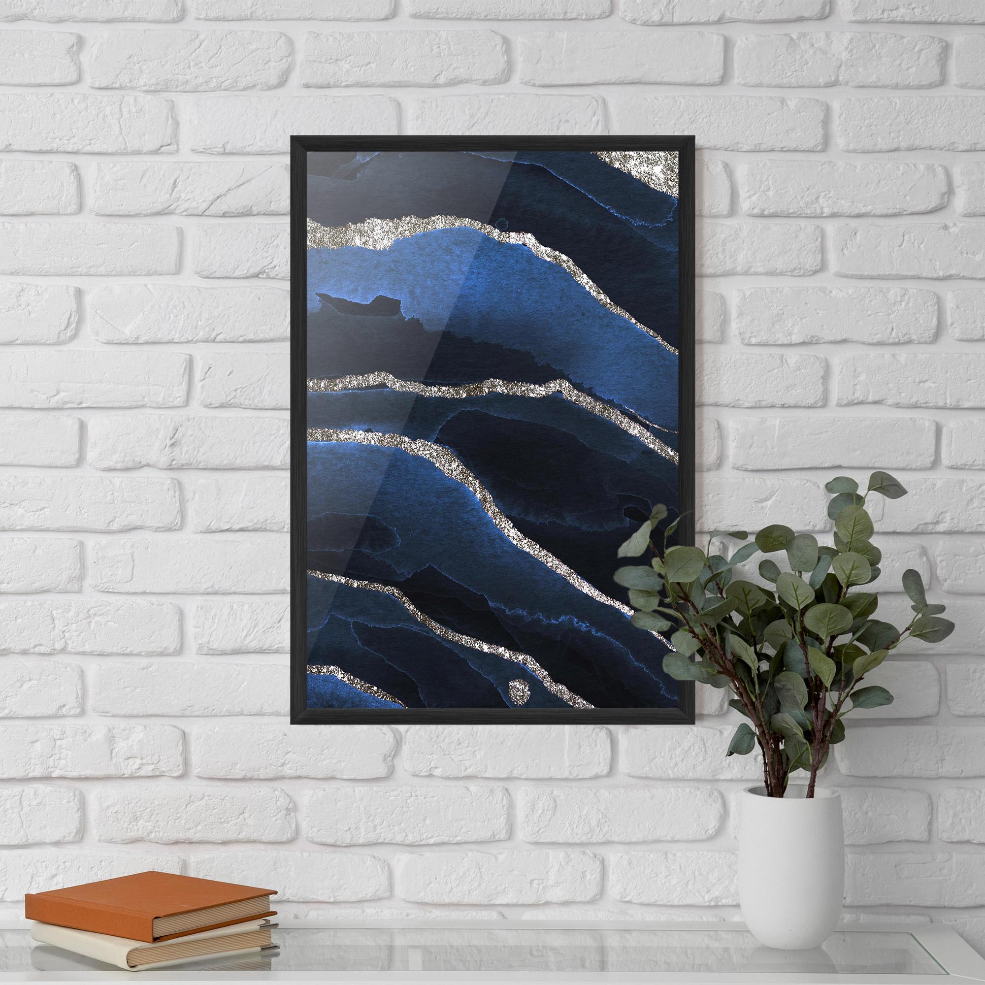 Рамкиран постер Golden Lines With Blue mockup 5