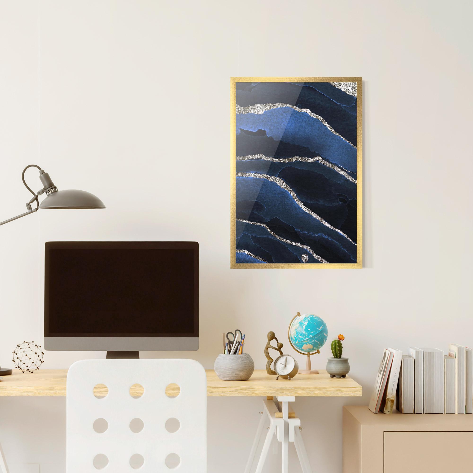 Рамкиран постер Golden Lines With Blue mockup 6