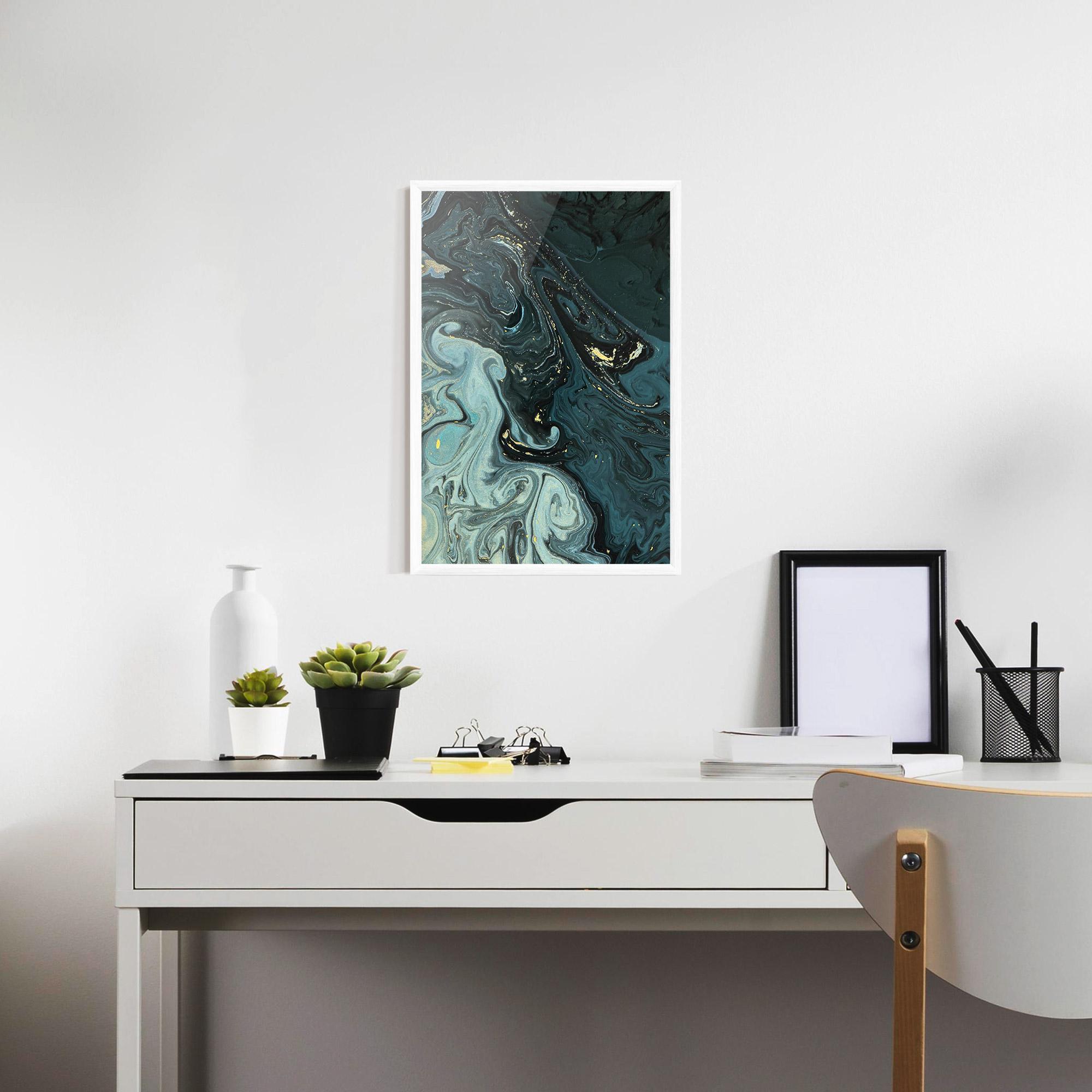 Рамкиран постер Dark Blue Golden Marble mockup 7