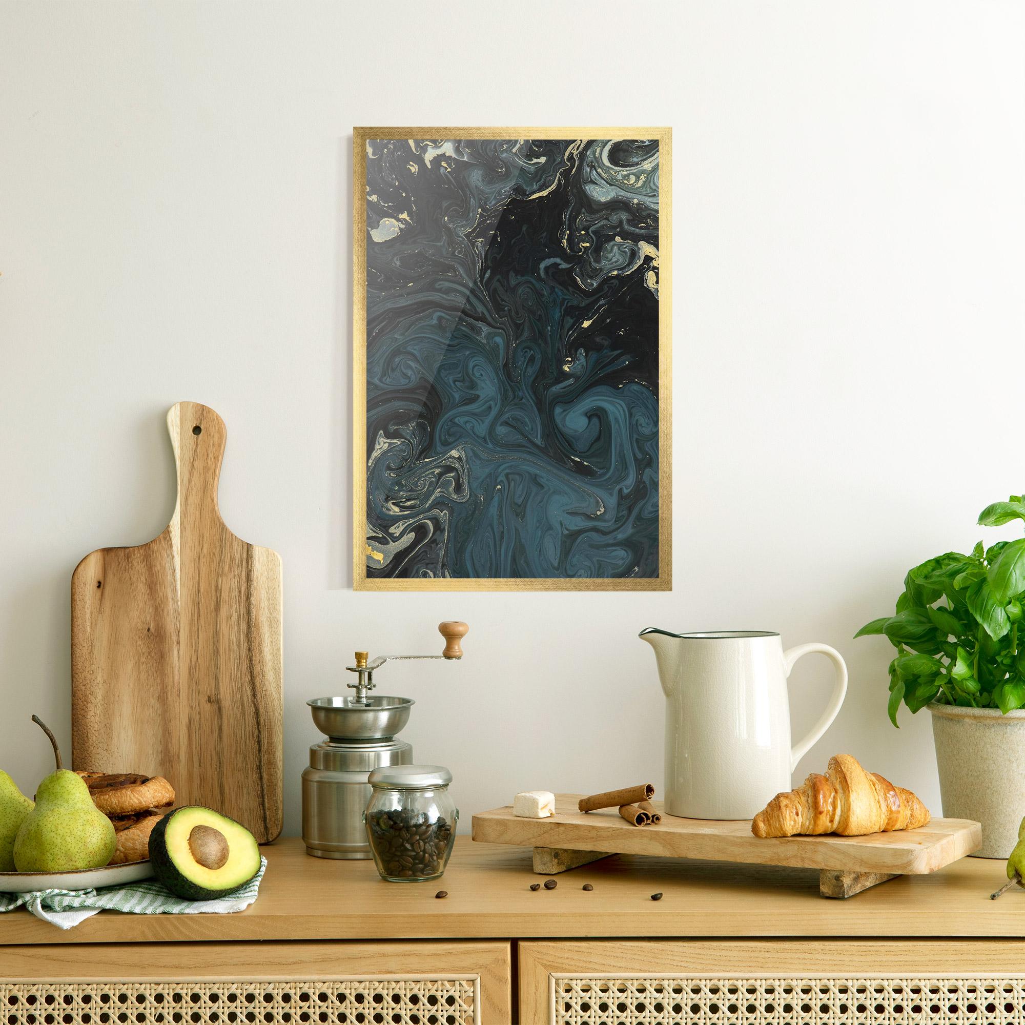 Рамкиран постер Dark Blue Marble mockup 8