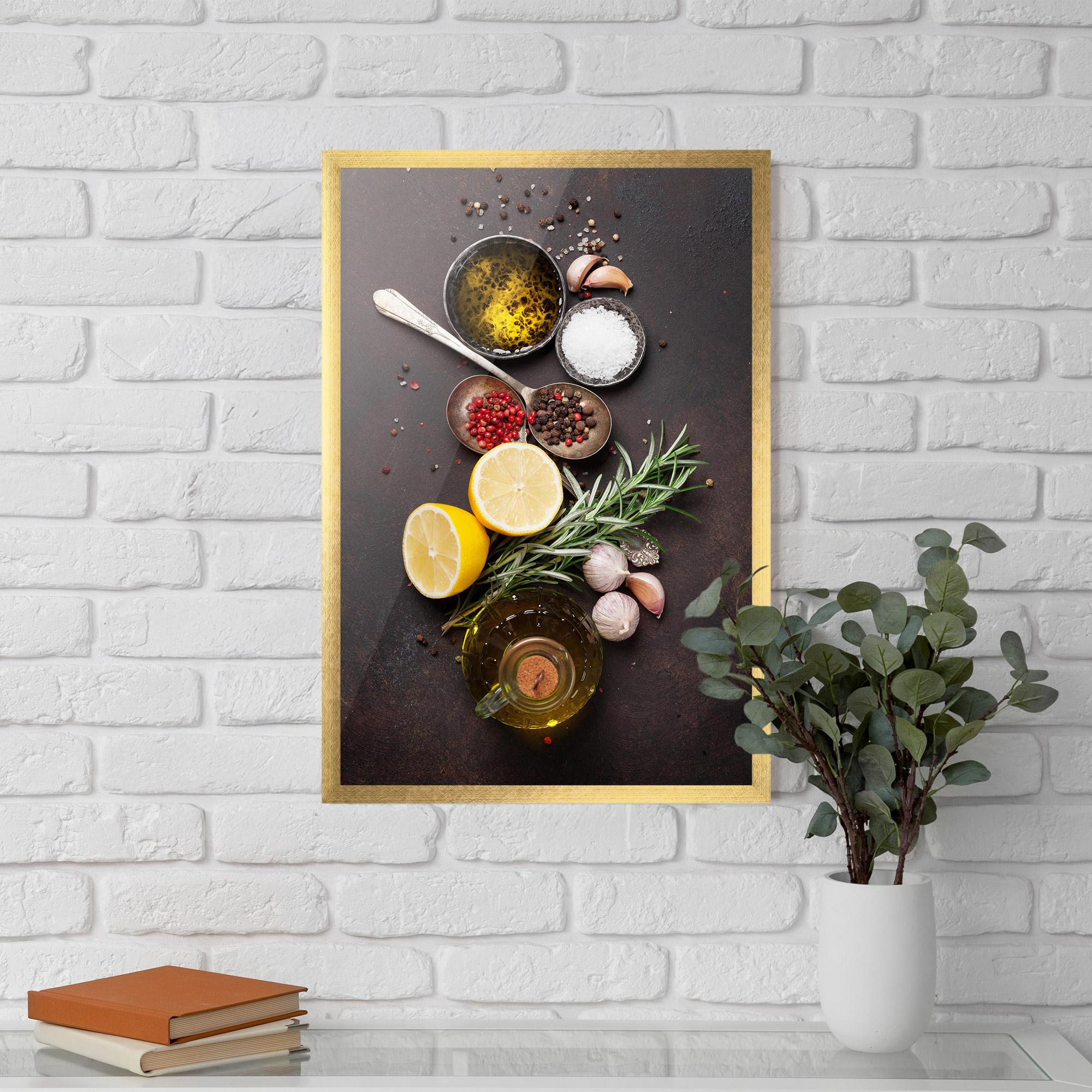 Рамкиран постер Spices On Stone Table mockup 5
