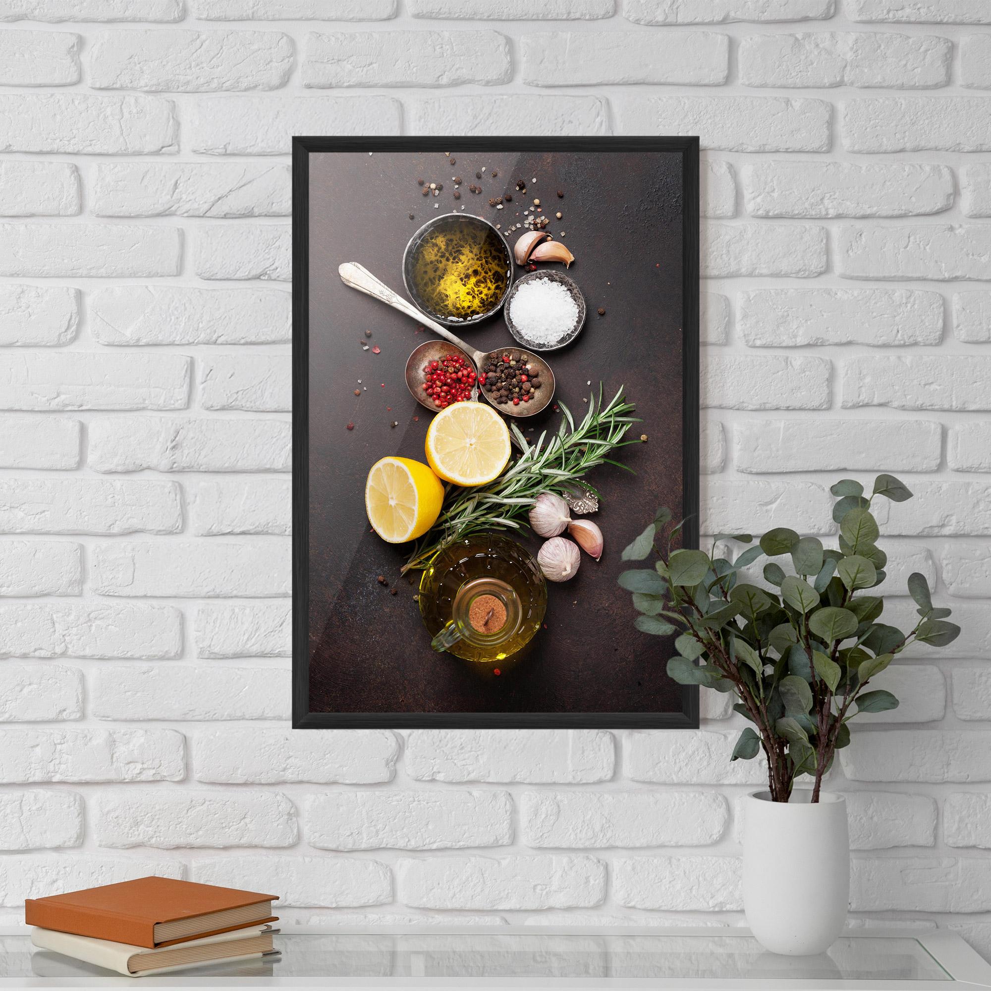 Рамкиран постер Spices On Stone Table mockup 5