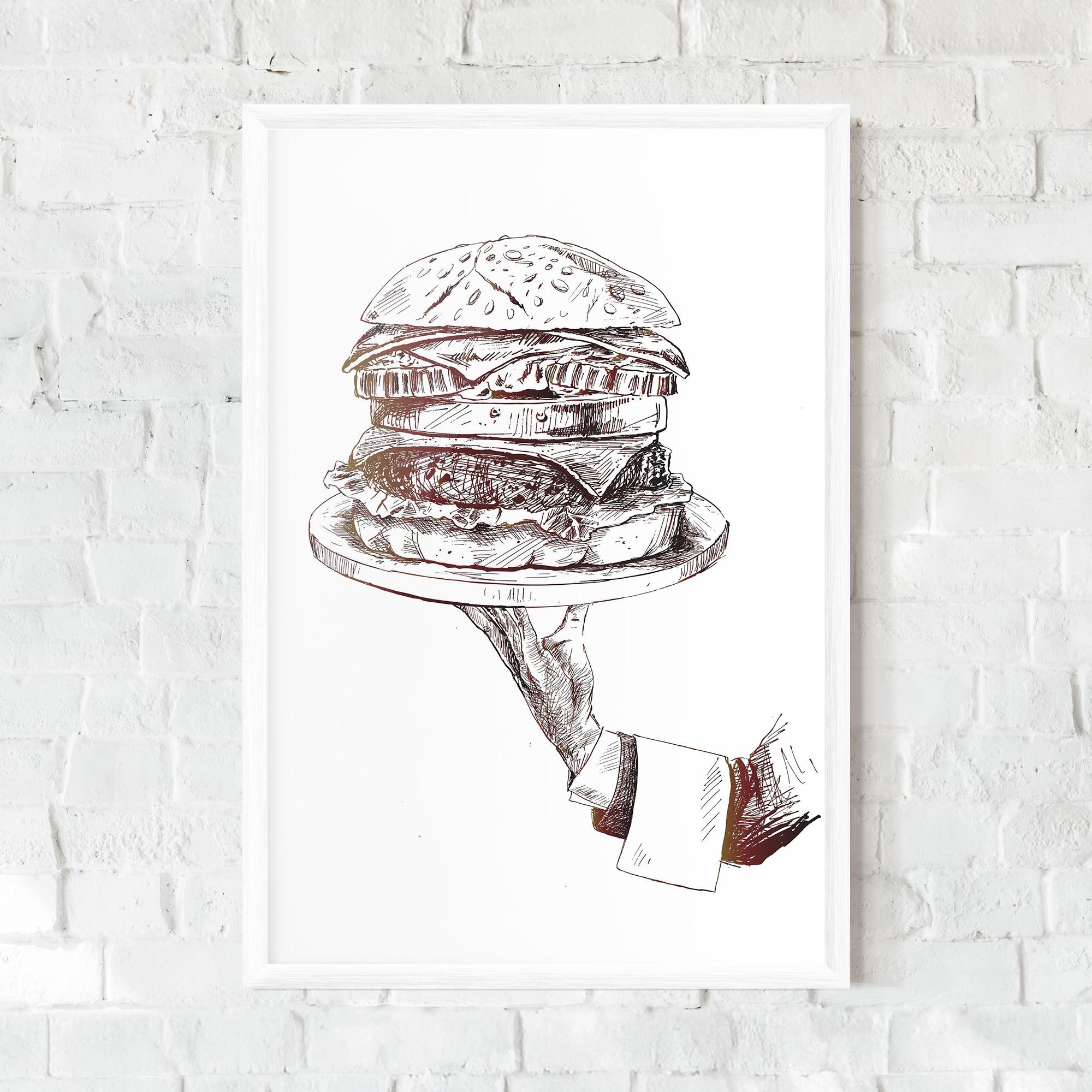 Рамкиран постер Holding Hamburger mockup 0
