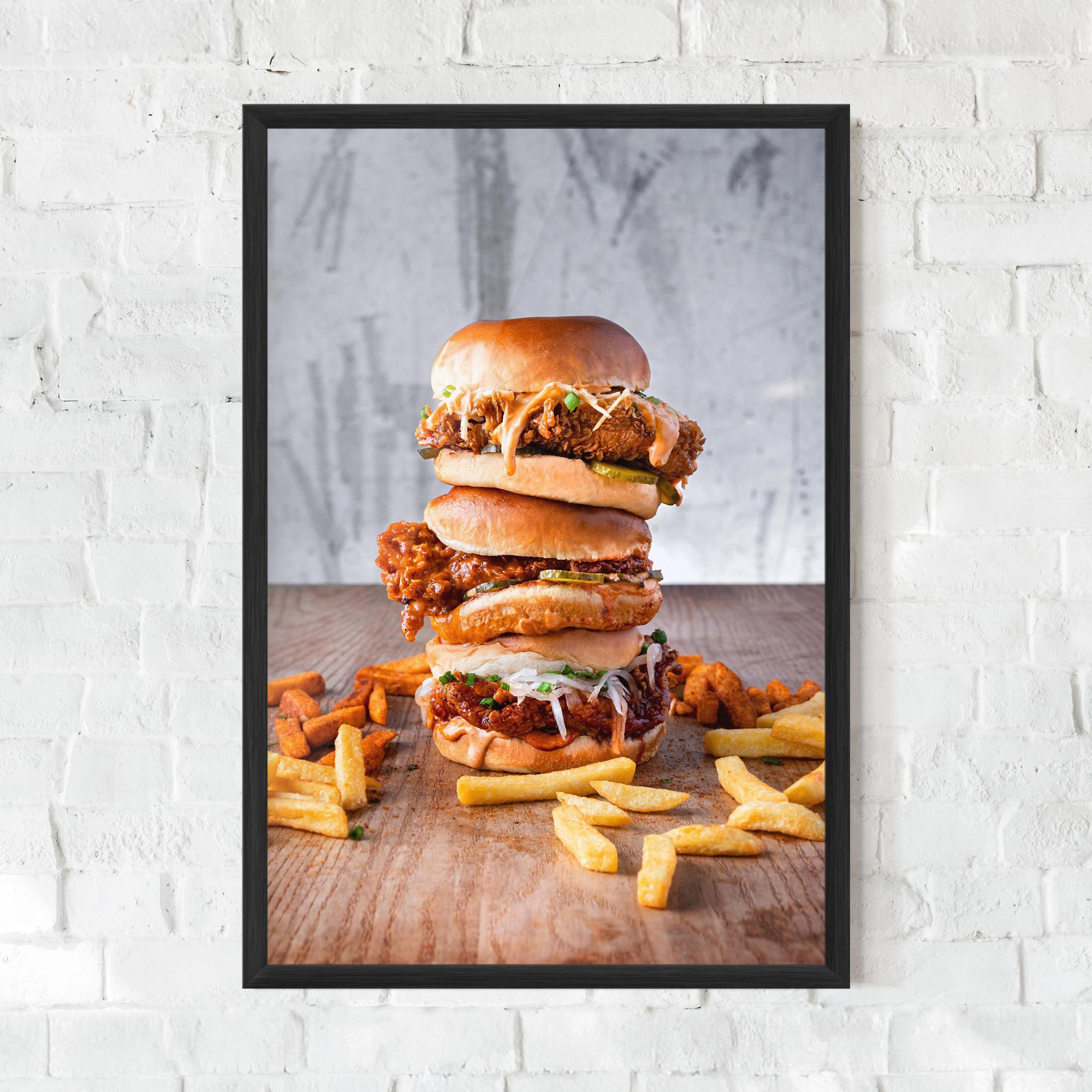 Рамкиран постер Triple Hamburger mockup 0