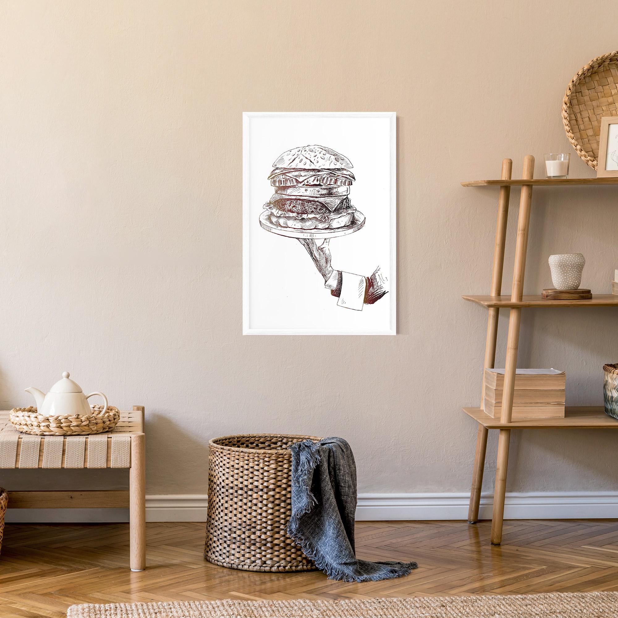 Рамкиран постер Holding Hamburger mockup 9