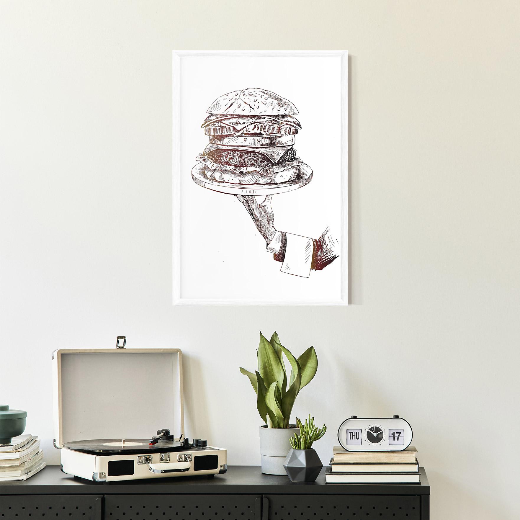 Рамкиран постер Holding Hamburger mockup 2