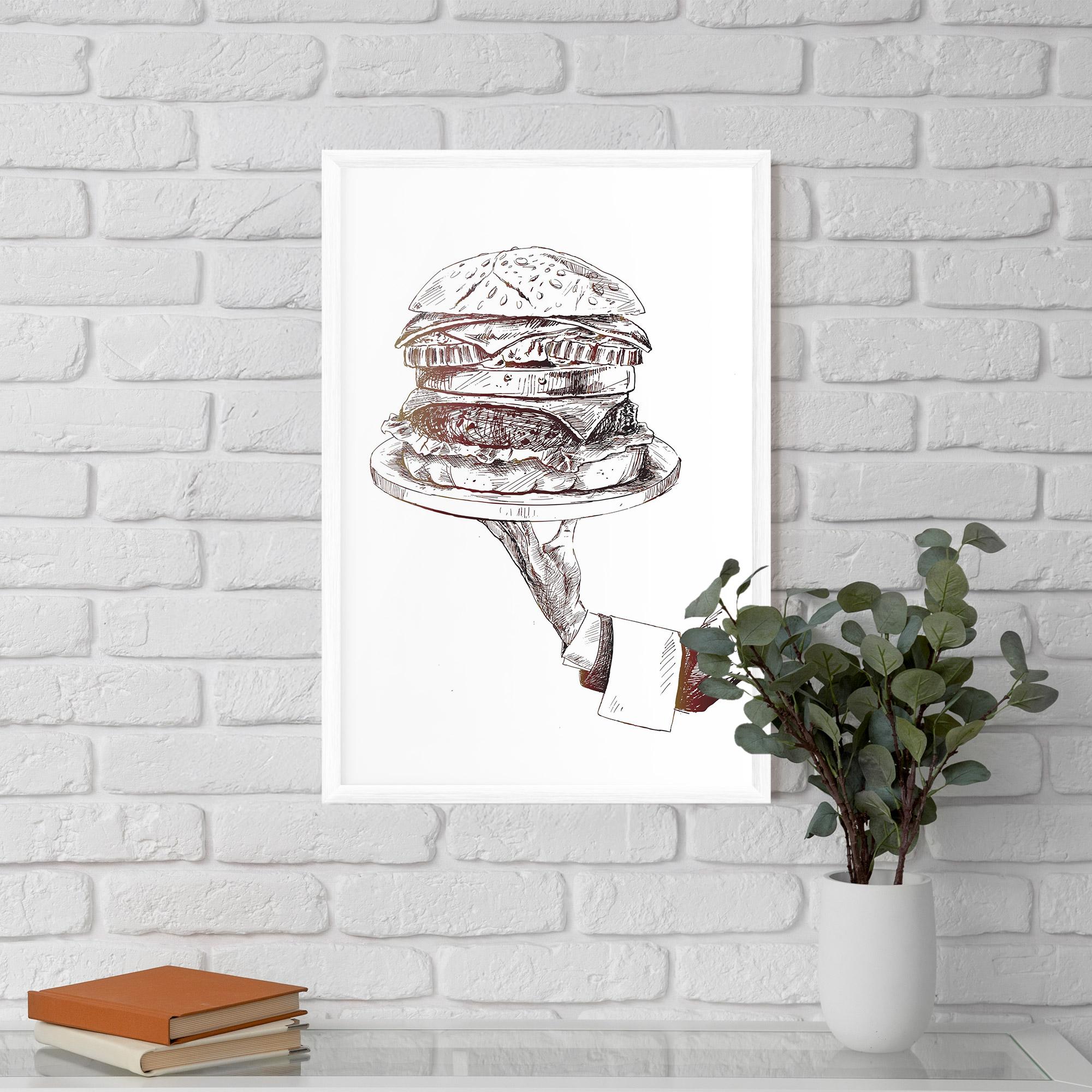Рамкиран постер Holding Hamburger mockup 5