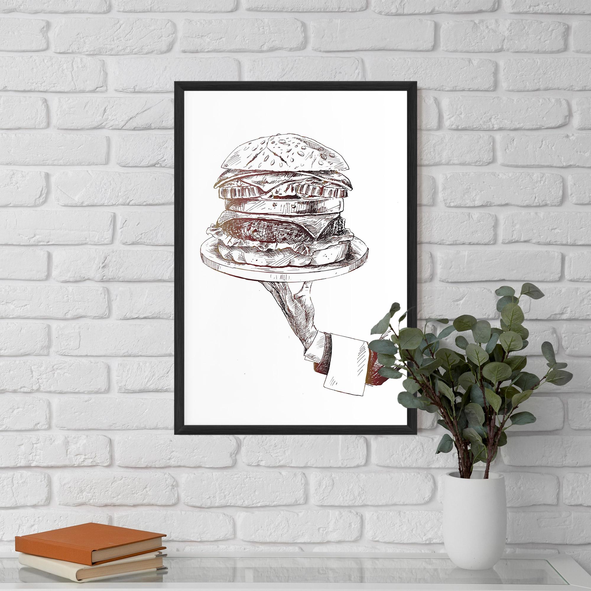 Рамкиран постер Holding Hamburger mockup 5