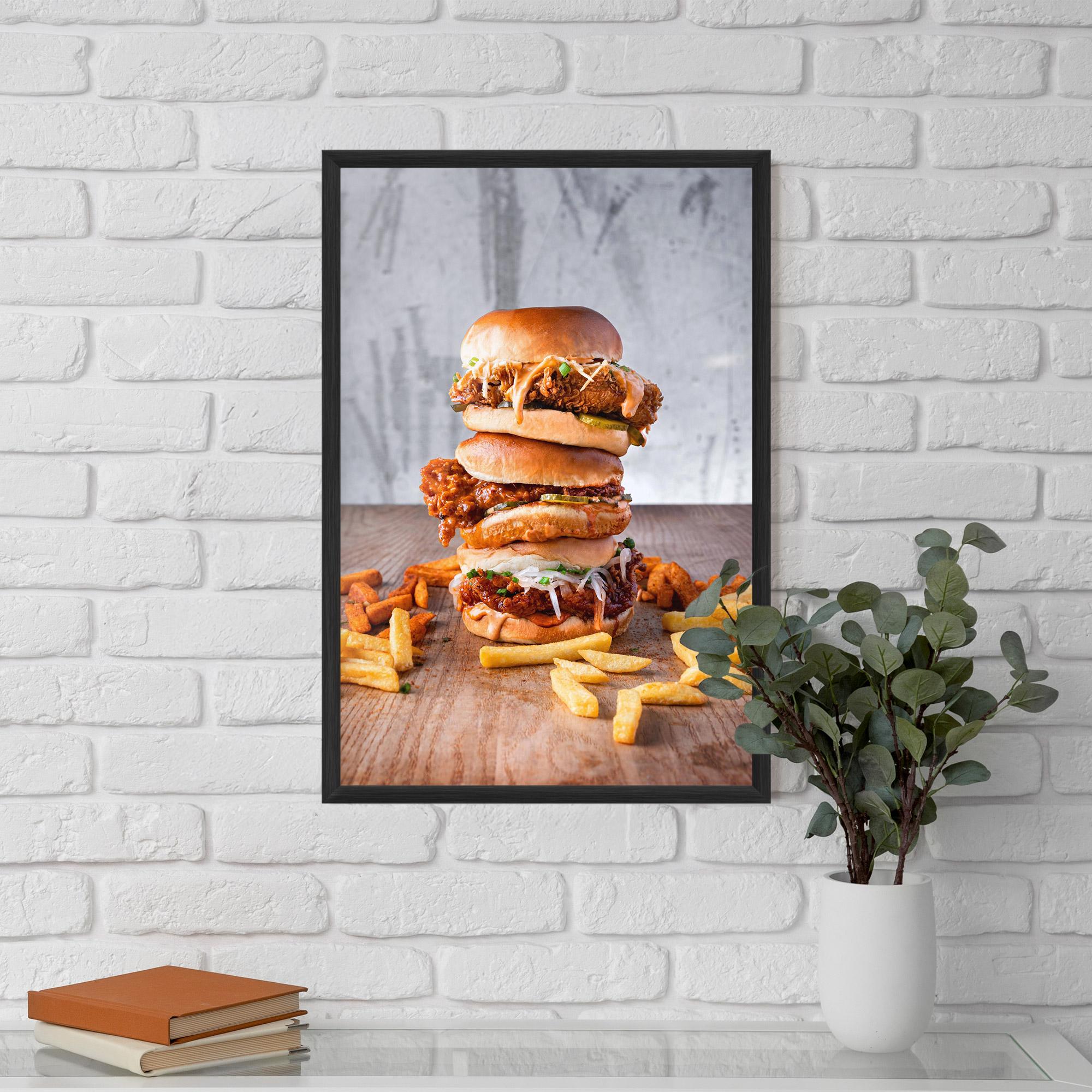 Рамкиран постер Triple Hamburger mockup 5