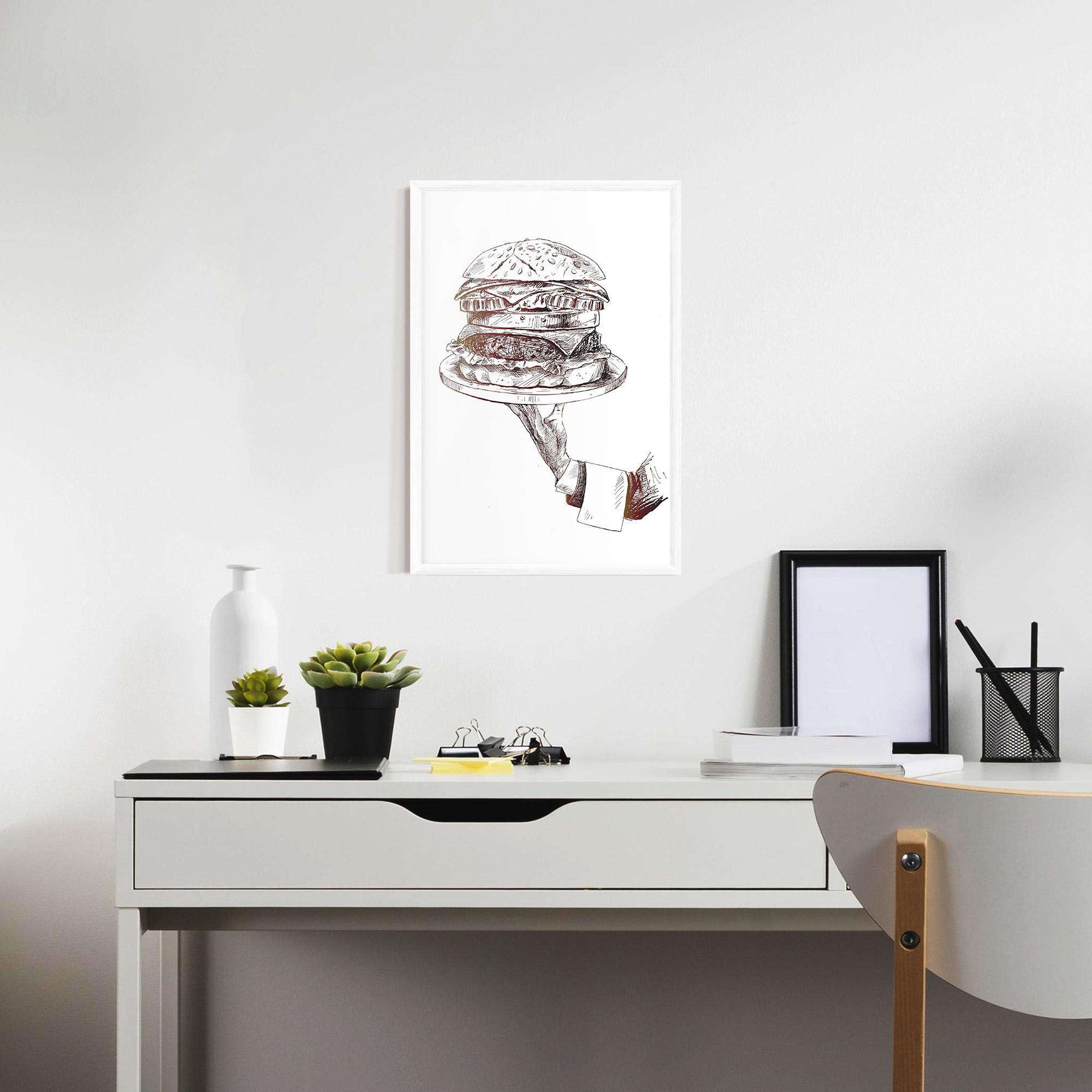 Рамкиран постер Holding Hamburger mockup 7