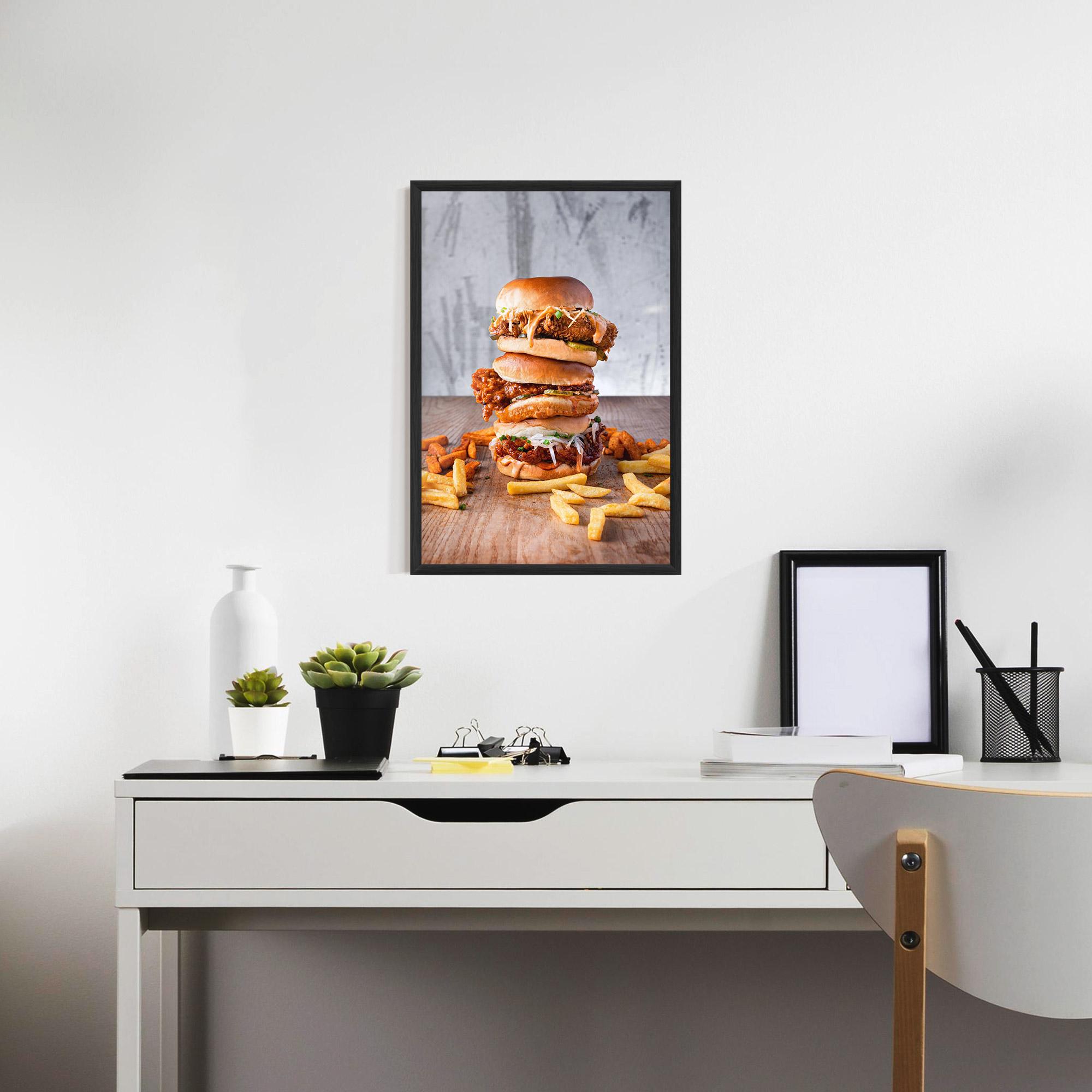Рамкиран постер Triple Hamburger mockup 7