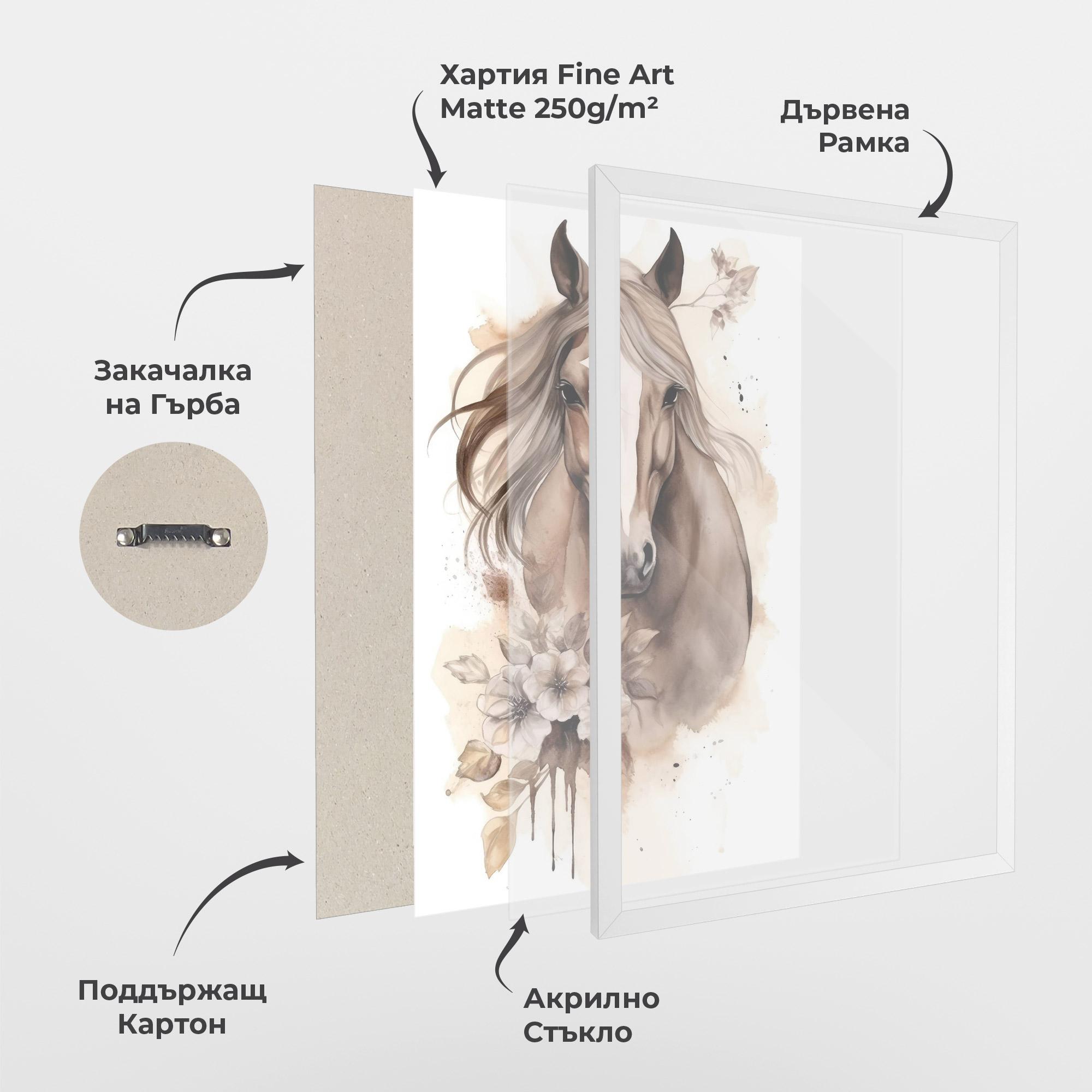 Рамкиран постер Flower Brown Horse mockup 1