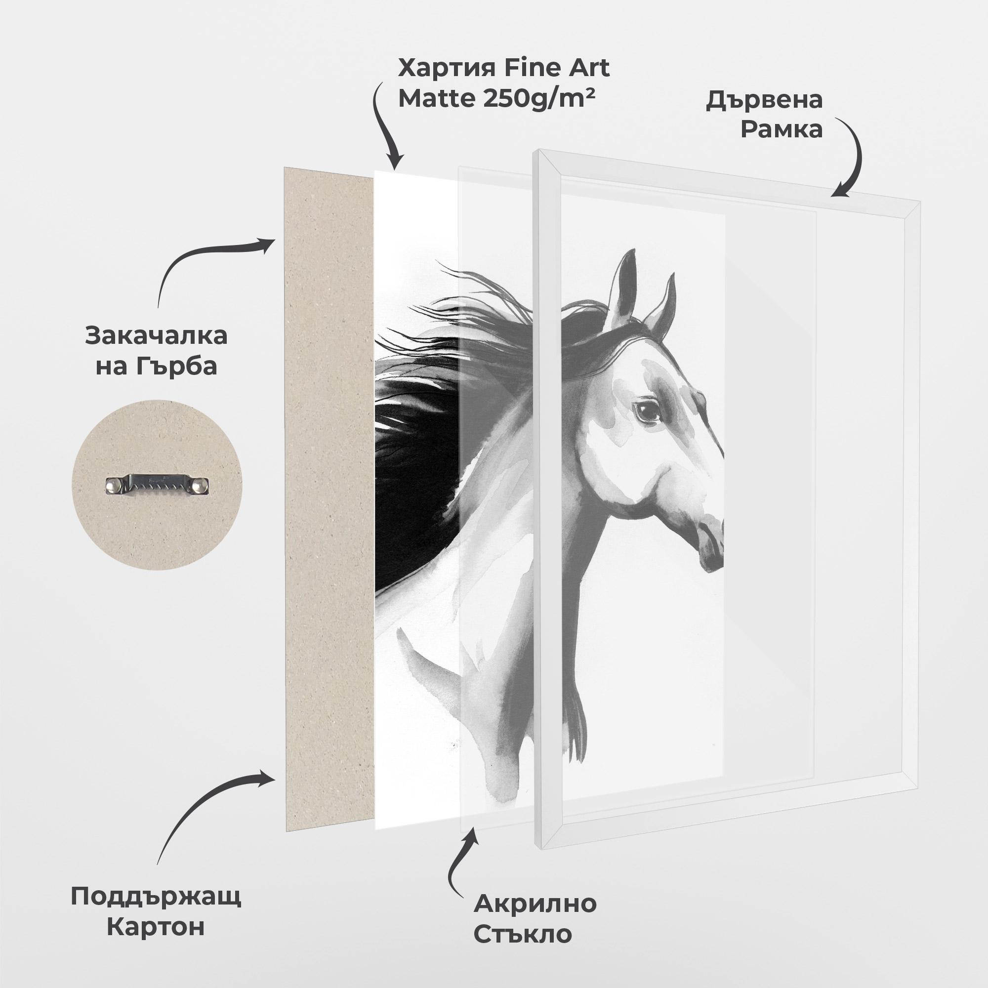 Рамкиран постер Ink Watercolor Horse mockup 1