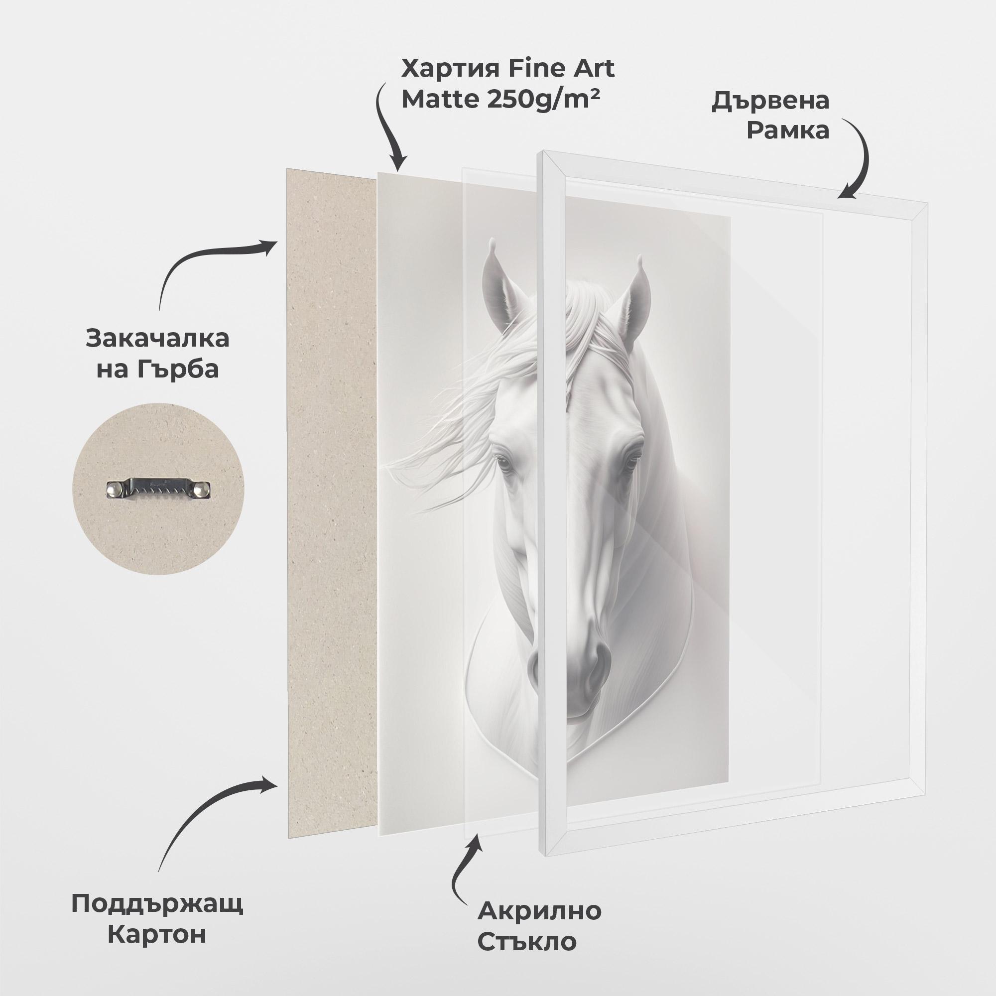 Рамкиран постер White Horse Portrait mockup 1