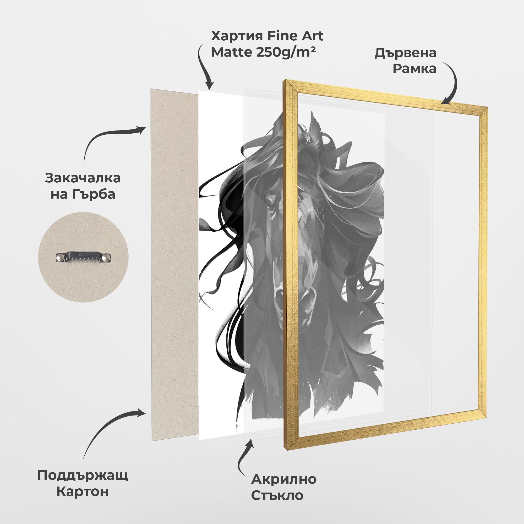 Рамкиран постер Black Horse Portrait mockup 1