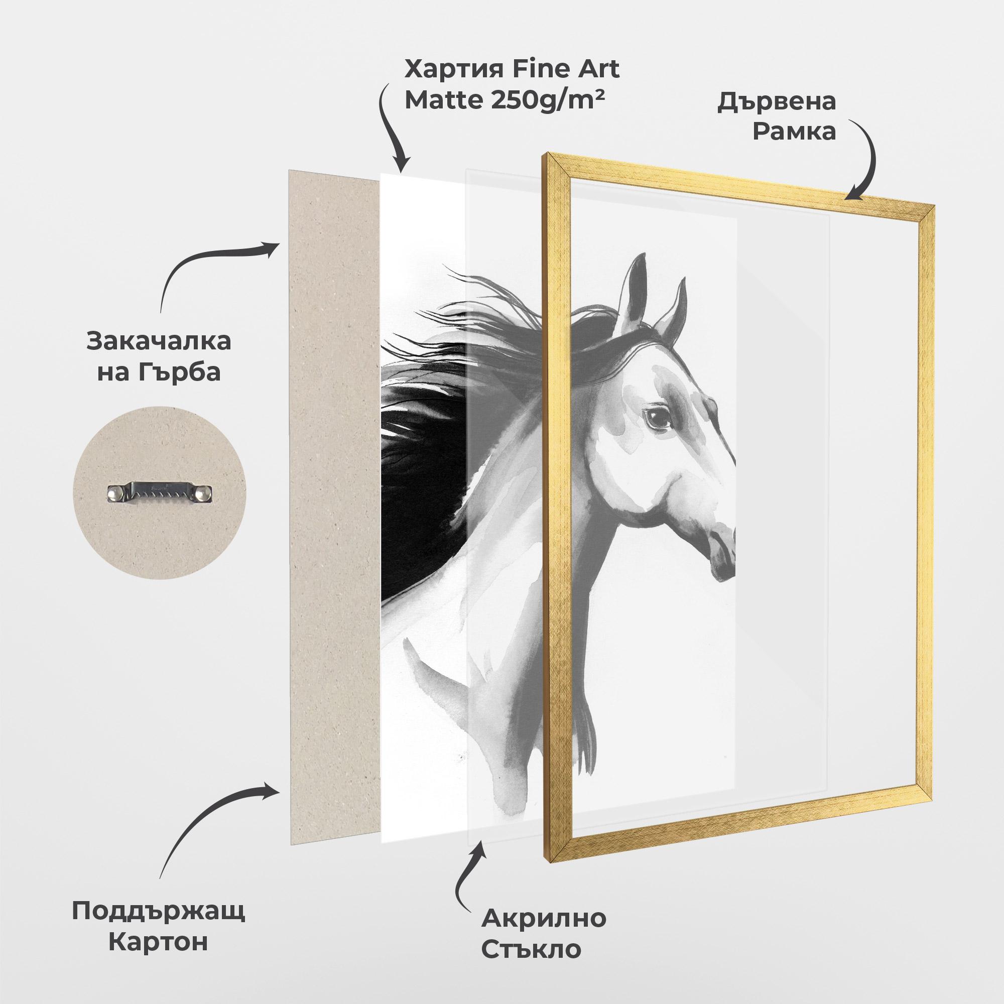 Рамкиран постер Ink Watercolor Horse mockup 1