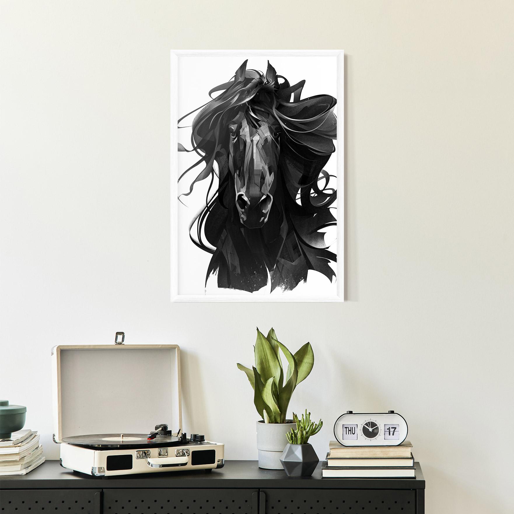 Рамкиран постер Black Horse Portrait mockup 2