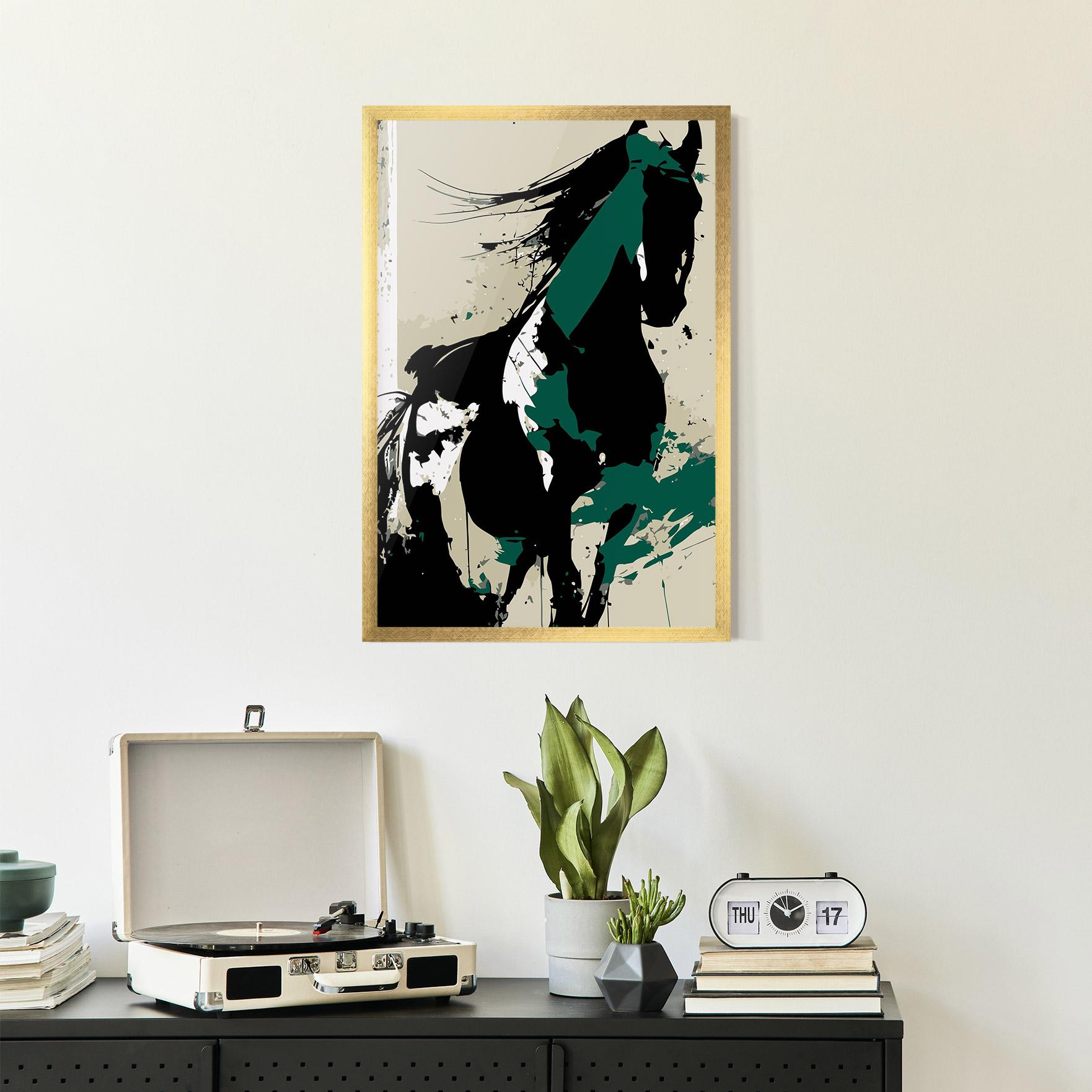 Рамкиран постер Black Green Horse mockup 2