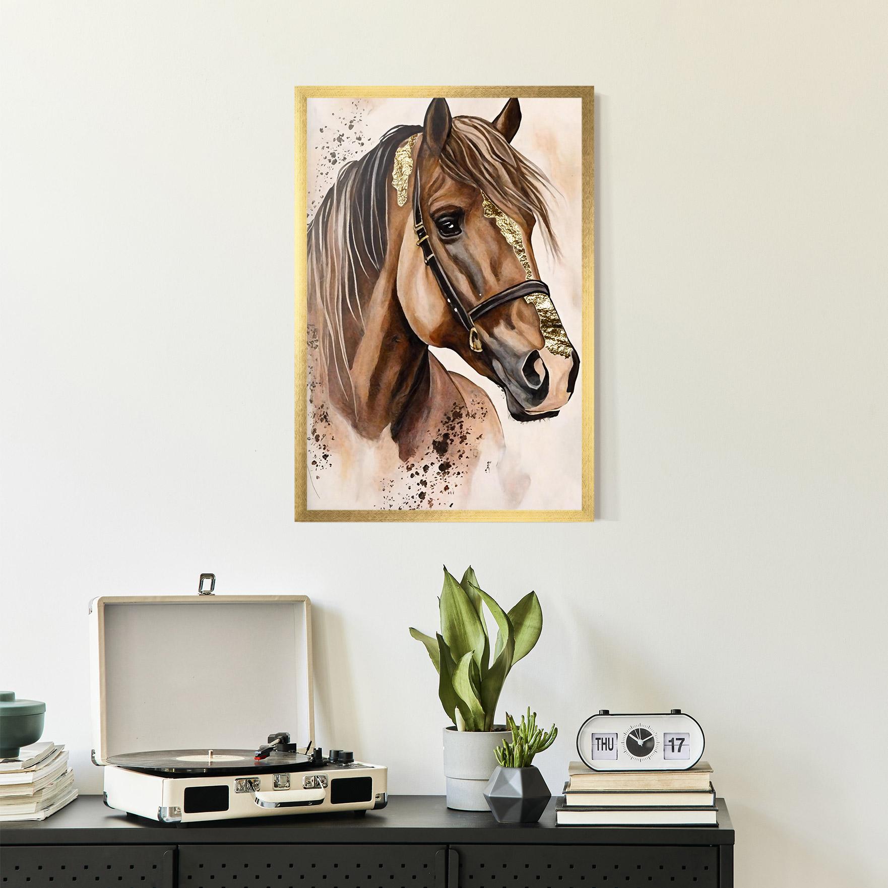 Рамкиран постер Gold Horse Painting mockup 2