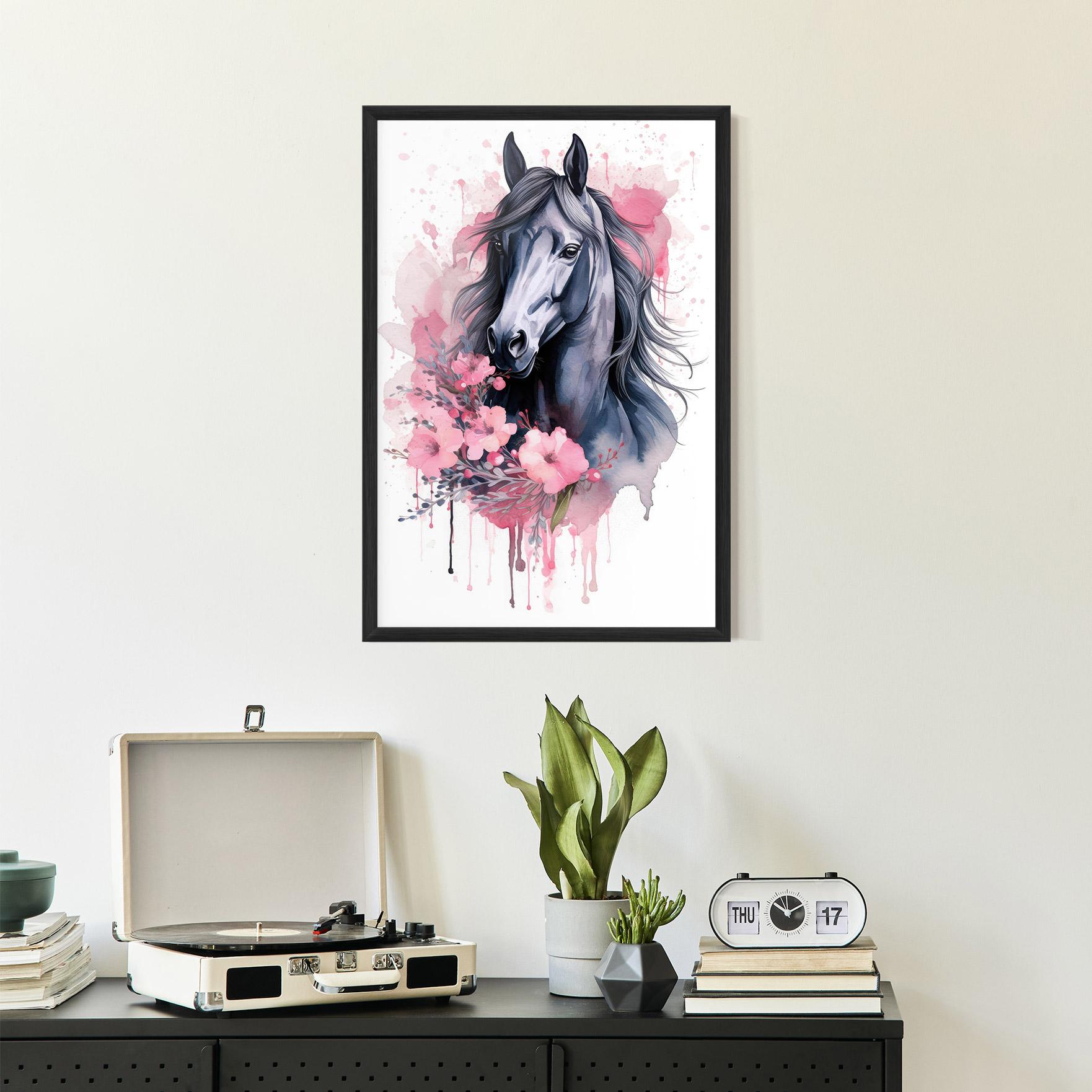 Рамкиран постер Pink Flowers Horse mockup 2