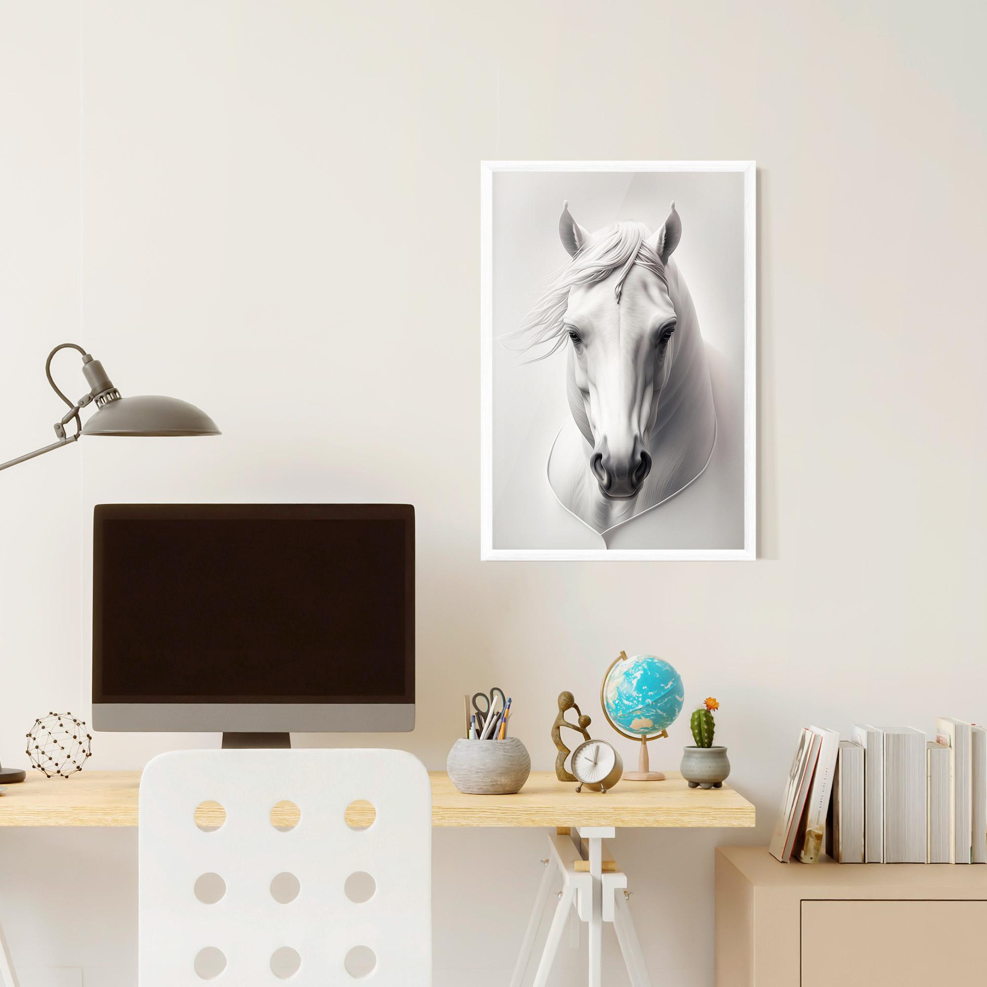 Рамкиран постер White Horse Portrait mockup 6