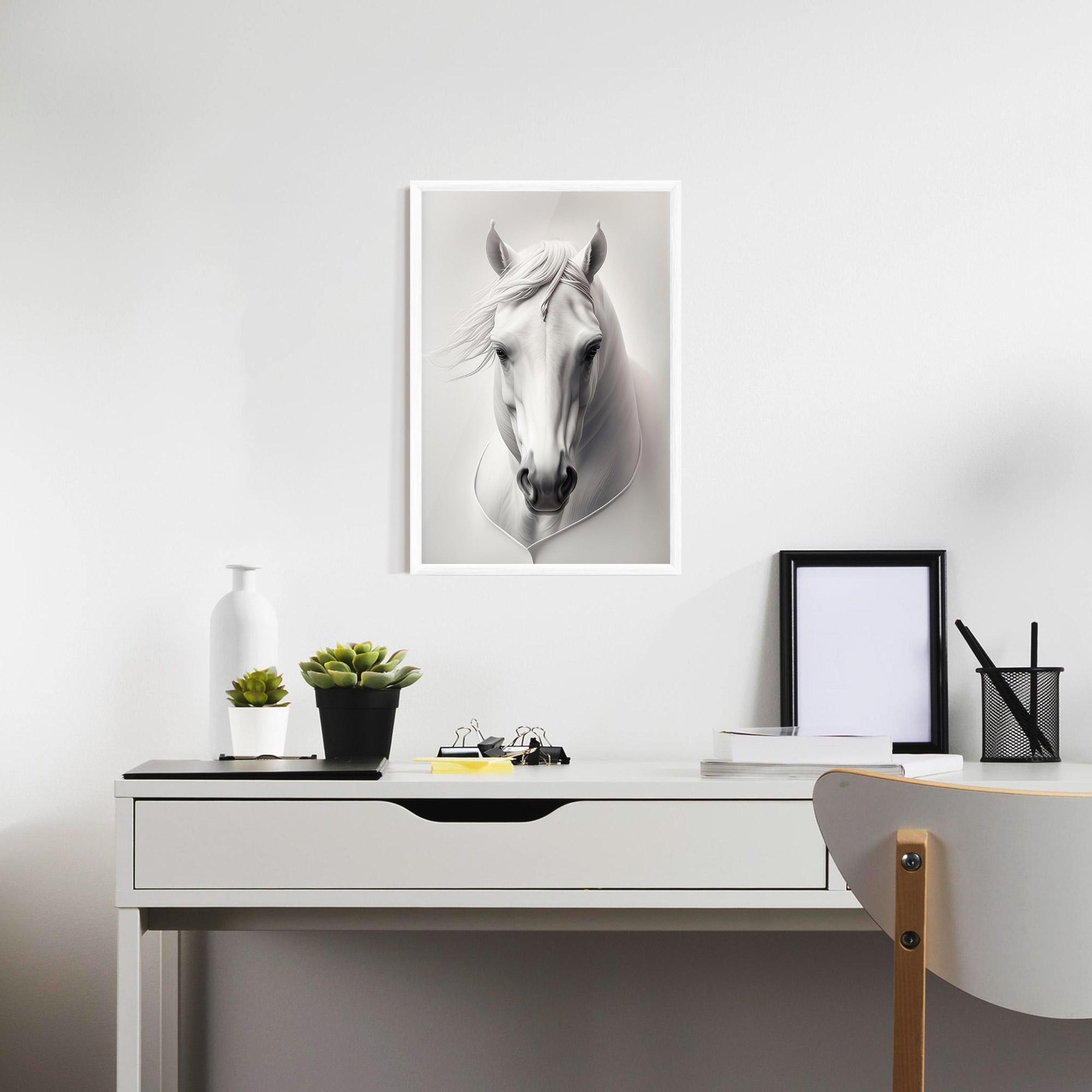 Рамкиран постер White Horse Portrait mockup 7
