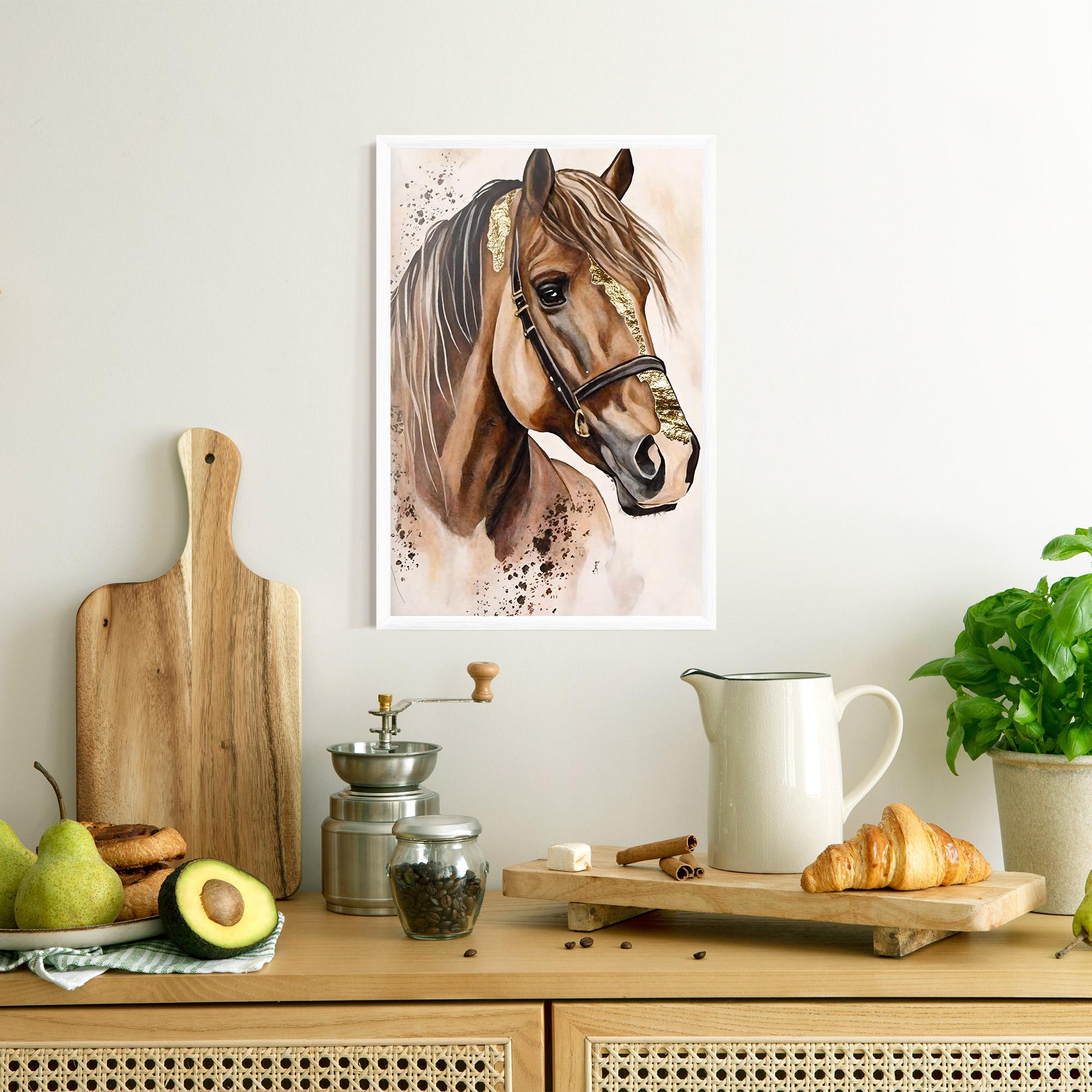 Рамкиран постер Gold Horse Painting mockup 8