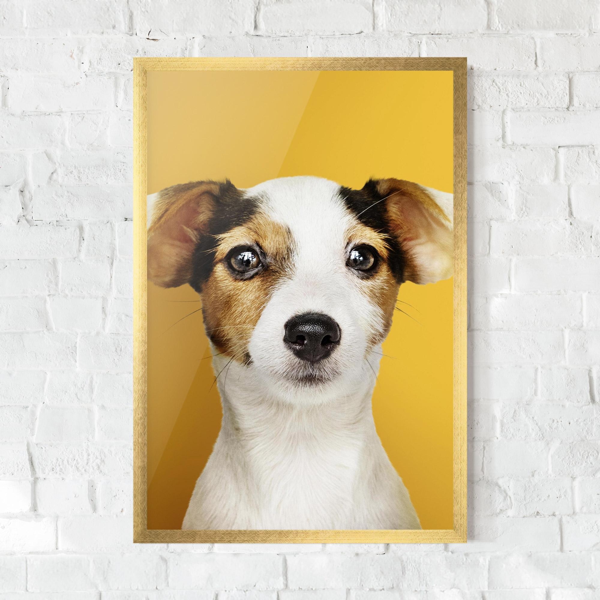 Рамкиран постер Puppy On Yellow mockup 0