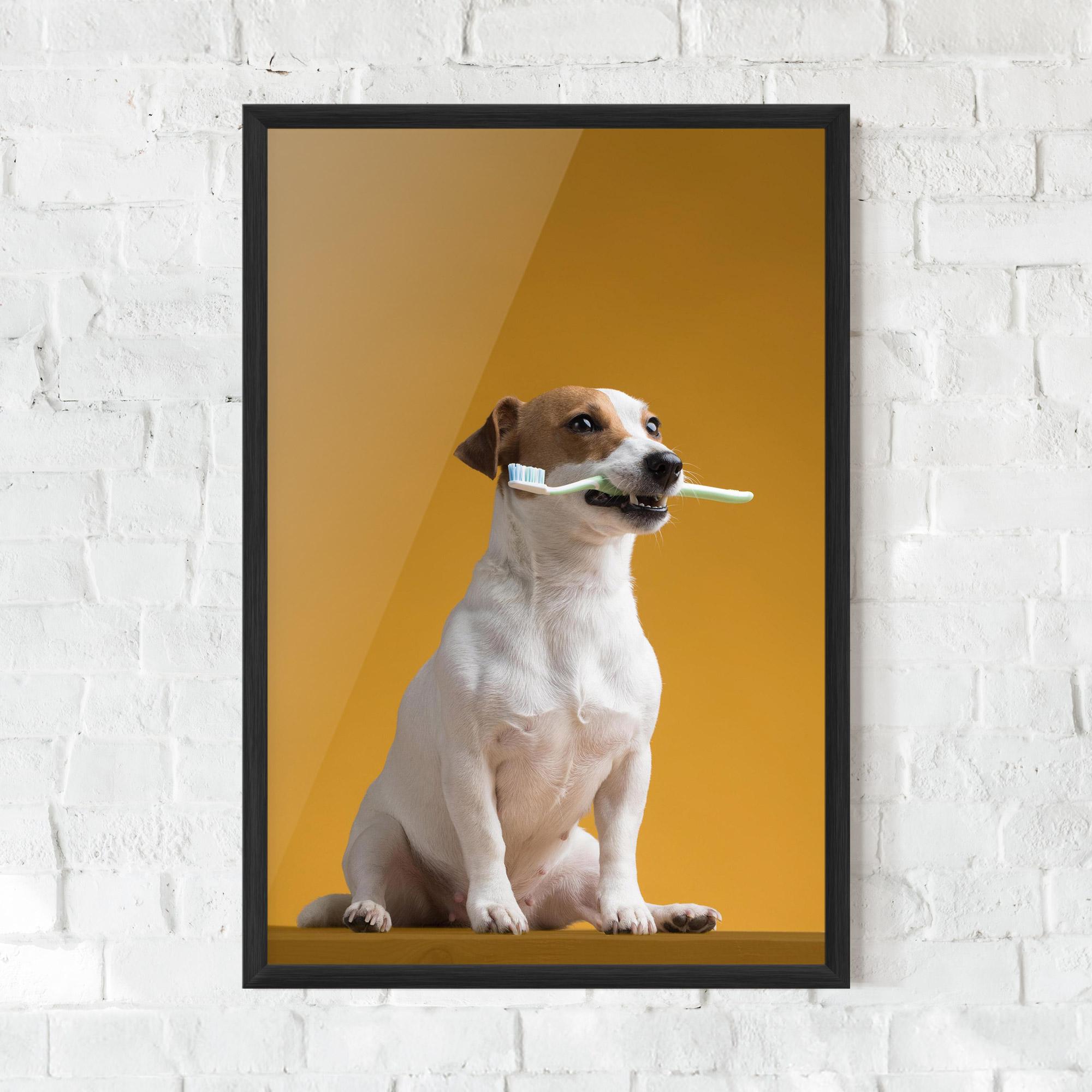 Рамкиран постер Toothbrush Dog mockup 0