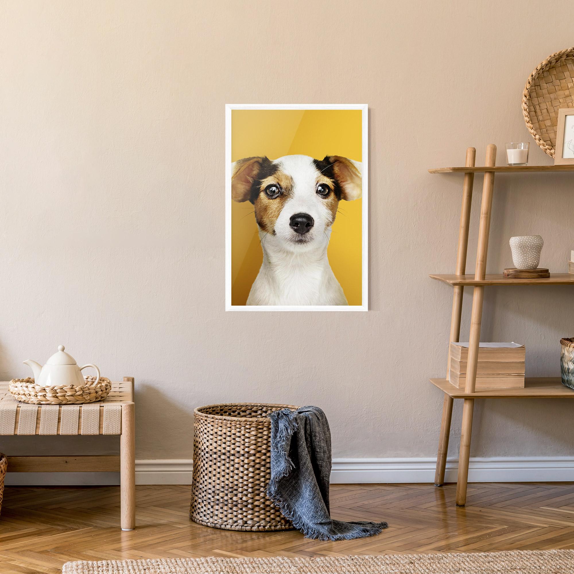 Рамкиран постер Puppy On Yellow mockup 9