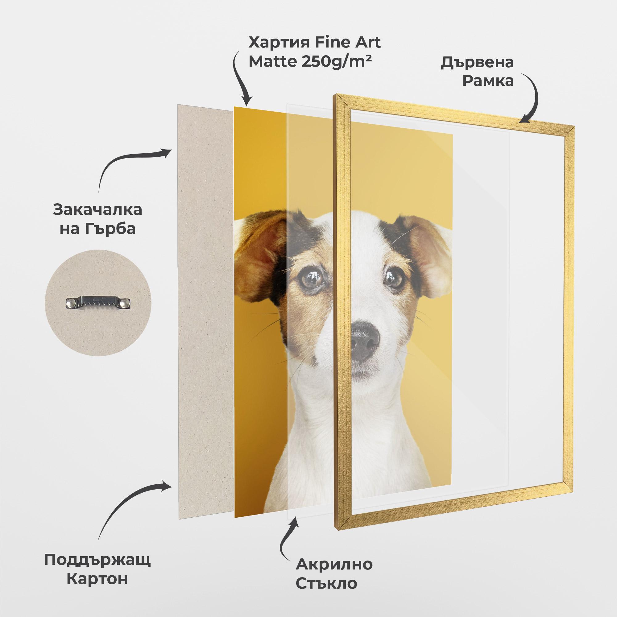 Рамкиран постер Puppy On Yellow mockup 1