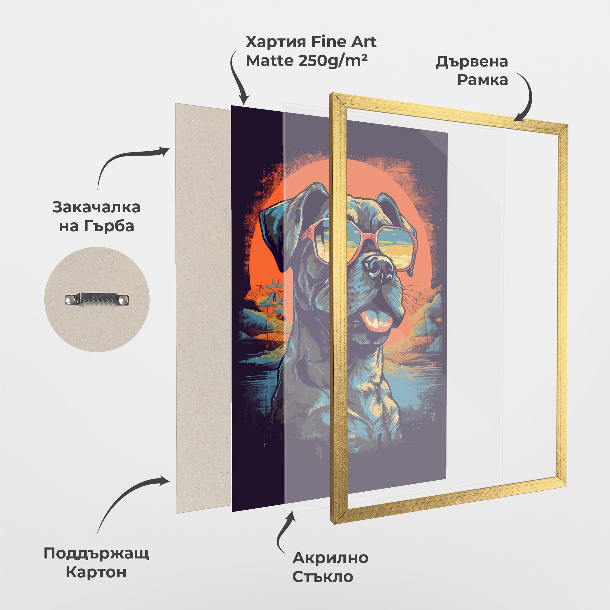 Рамкиран постер Sunset Dog mockup 1